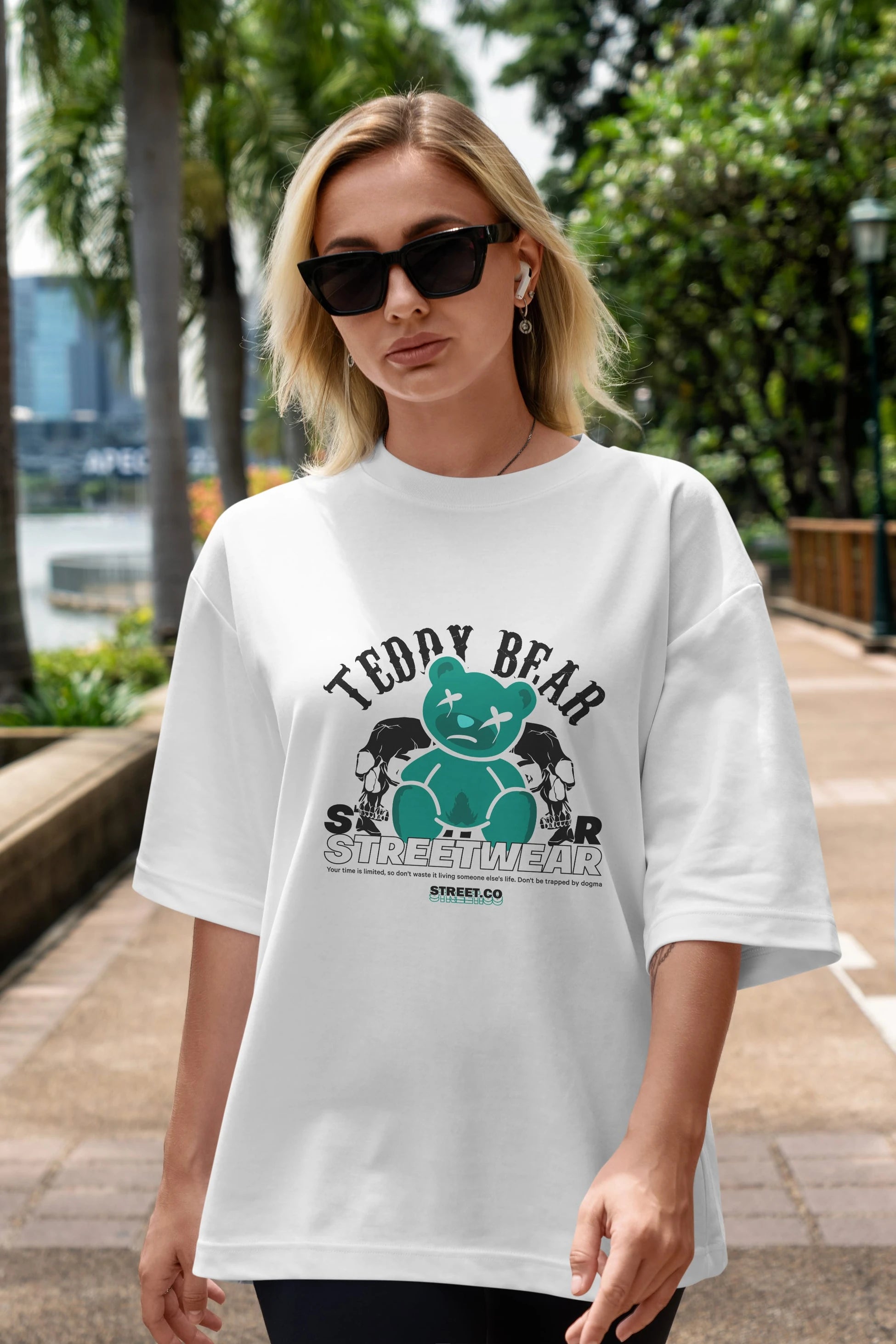 Teddy Bear Streetwear 2 Ön Baskılı Oversize t-shirt Erkek Kadın Unisex
