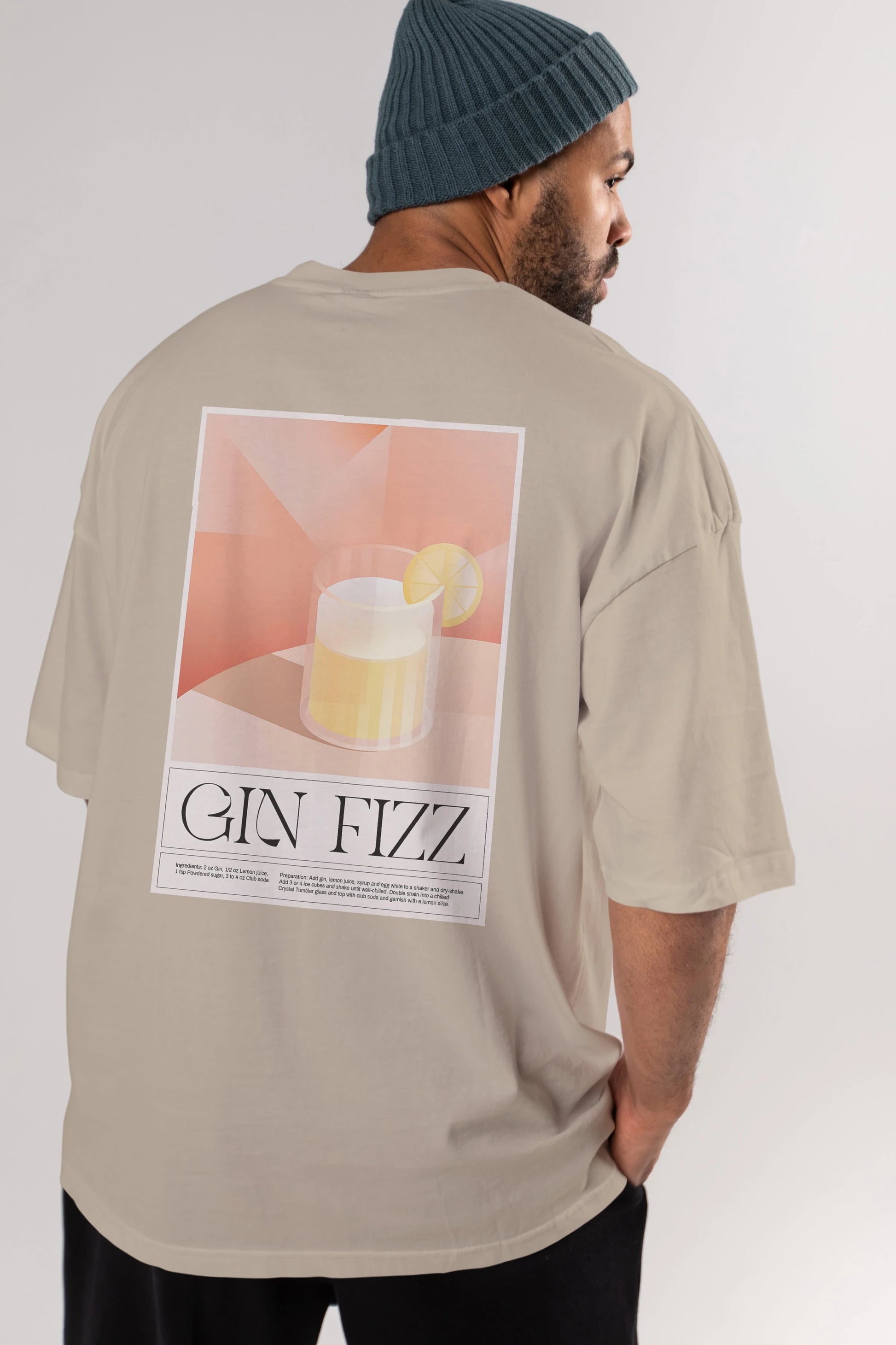 Gin Fizz Arka Baskılı Oversize t-shirt Erkek Kadın Unisex %100 Pamuk Bisiklet Yaka tişort