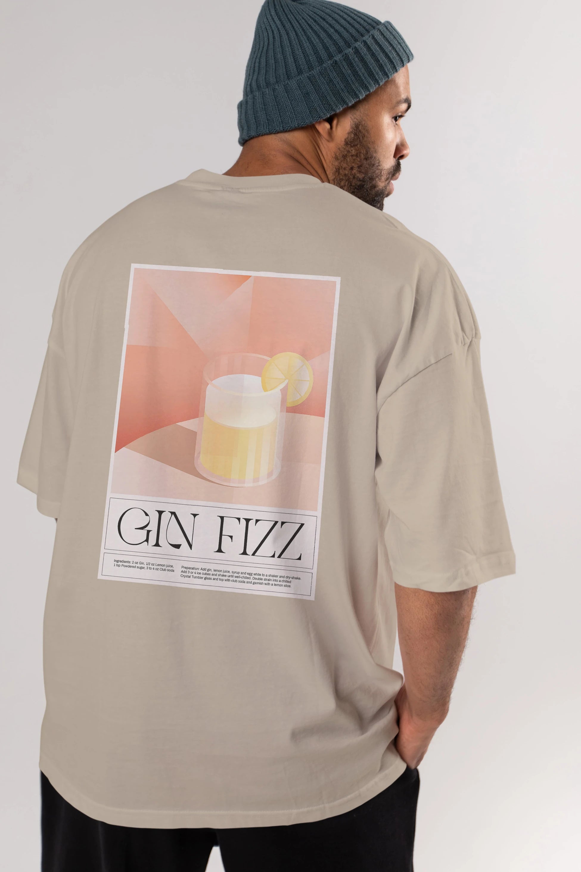 Gin Fizz Arka Baskılı Oversize t-shirt Erkek Kadın Unisex %100 Pamuk Bisiklet Yaka tişort