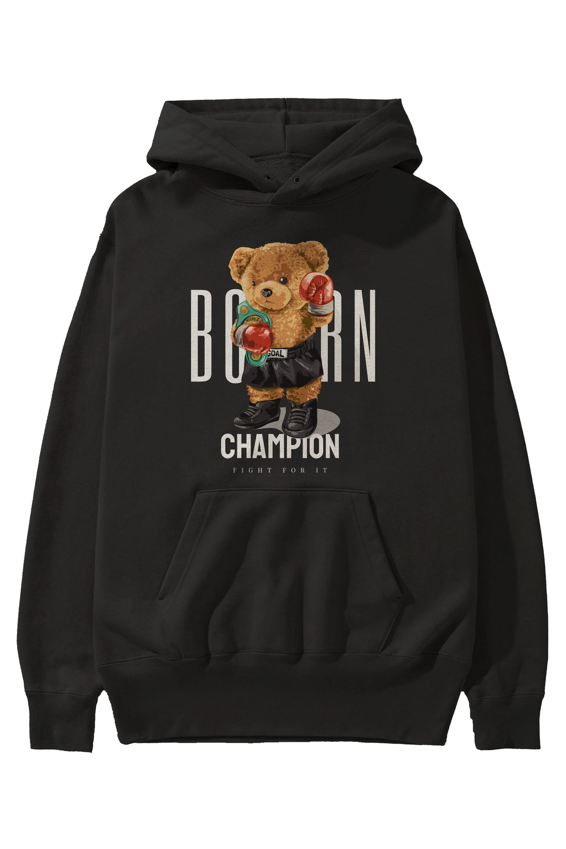 Teddy Bear Champion Ön Baskılı Hoodie Oversize Kapüşonlu Sweatshirt Erkek Kadın Unisex
