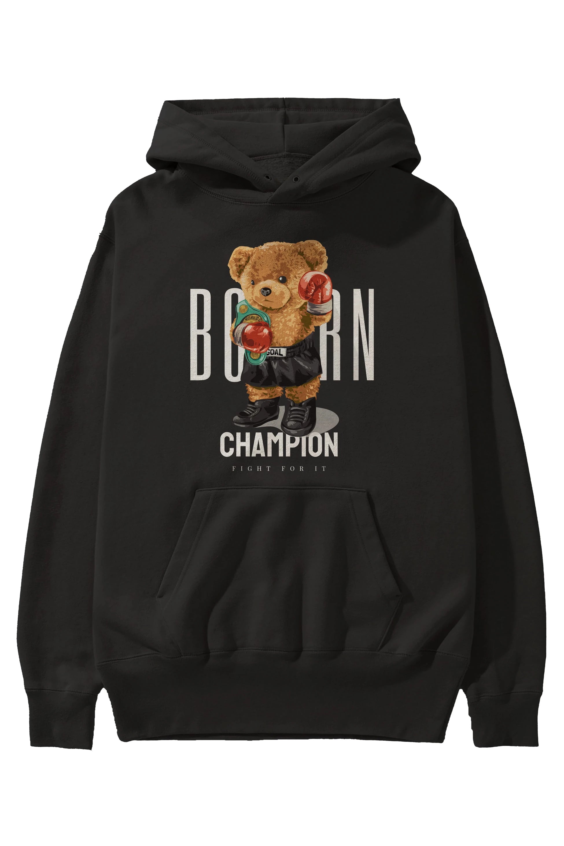 Teddy Bear Champion Ön Baskılı Hoodie Oversize Kapüşonlu Sweatshirt Erkek Kadın Unisex