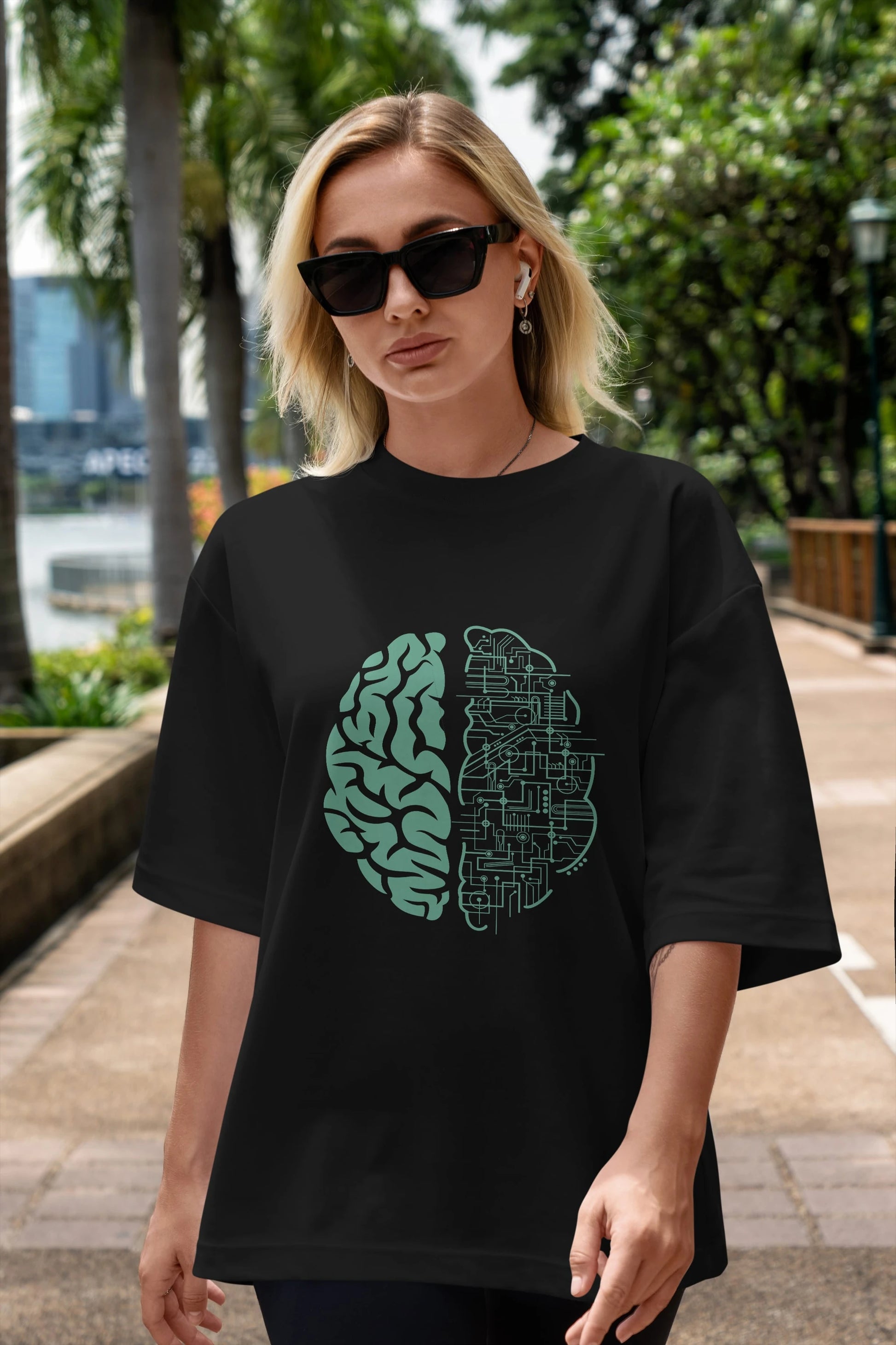 Electric Brain Ön Baskılı Oversize t-shirt %100 pamuk Erkek Kadın Unisex