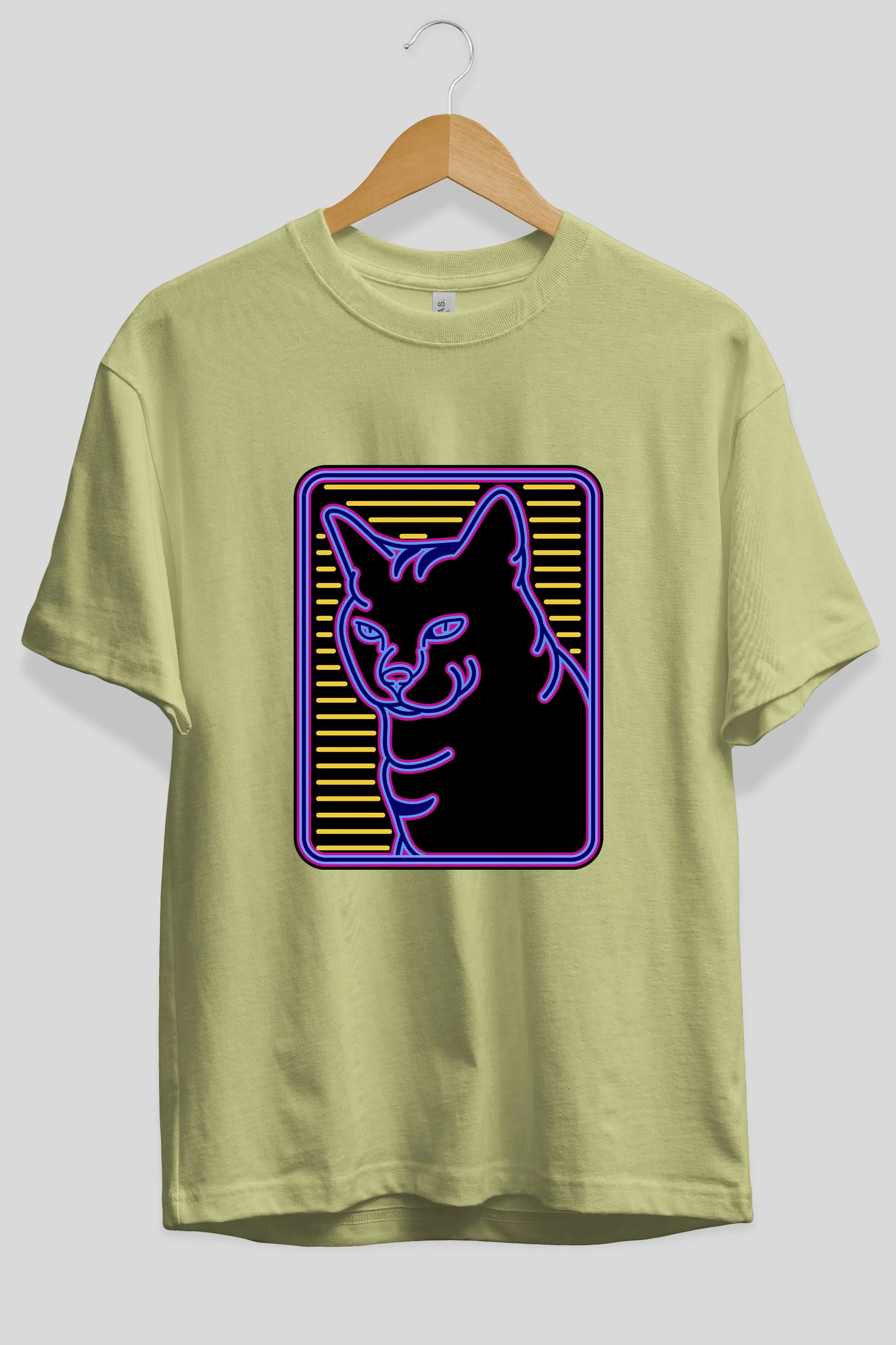 Neon Cat Ön Baskılı Oversize t-shirt Erkek Kadın Unisex