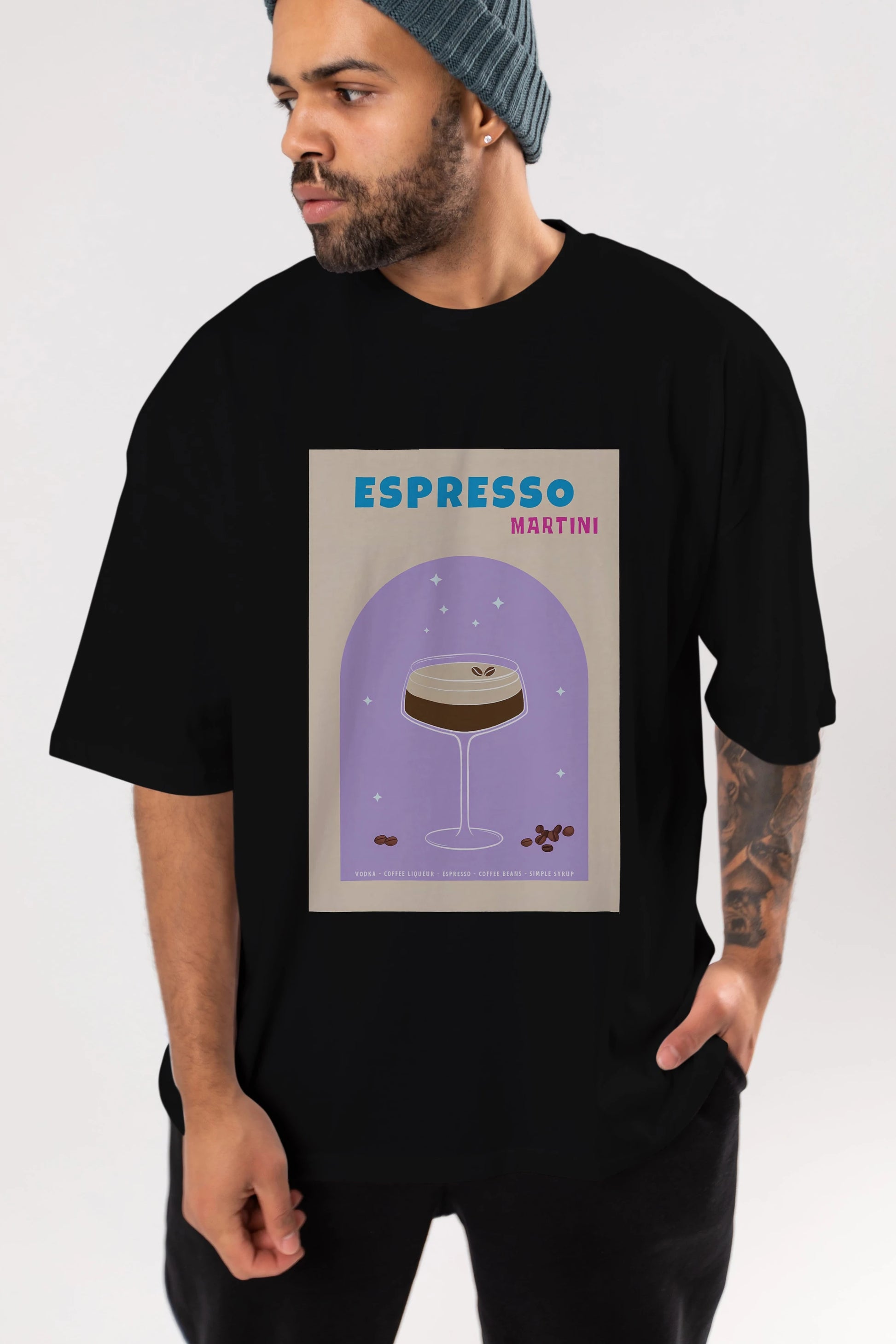 Espresso Martini 5 Ön Baskılı Oversize t-shirt Erkek Kadın Unisex %100 Pamuk Bisiklet Yaka tişort