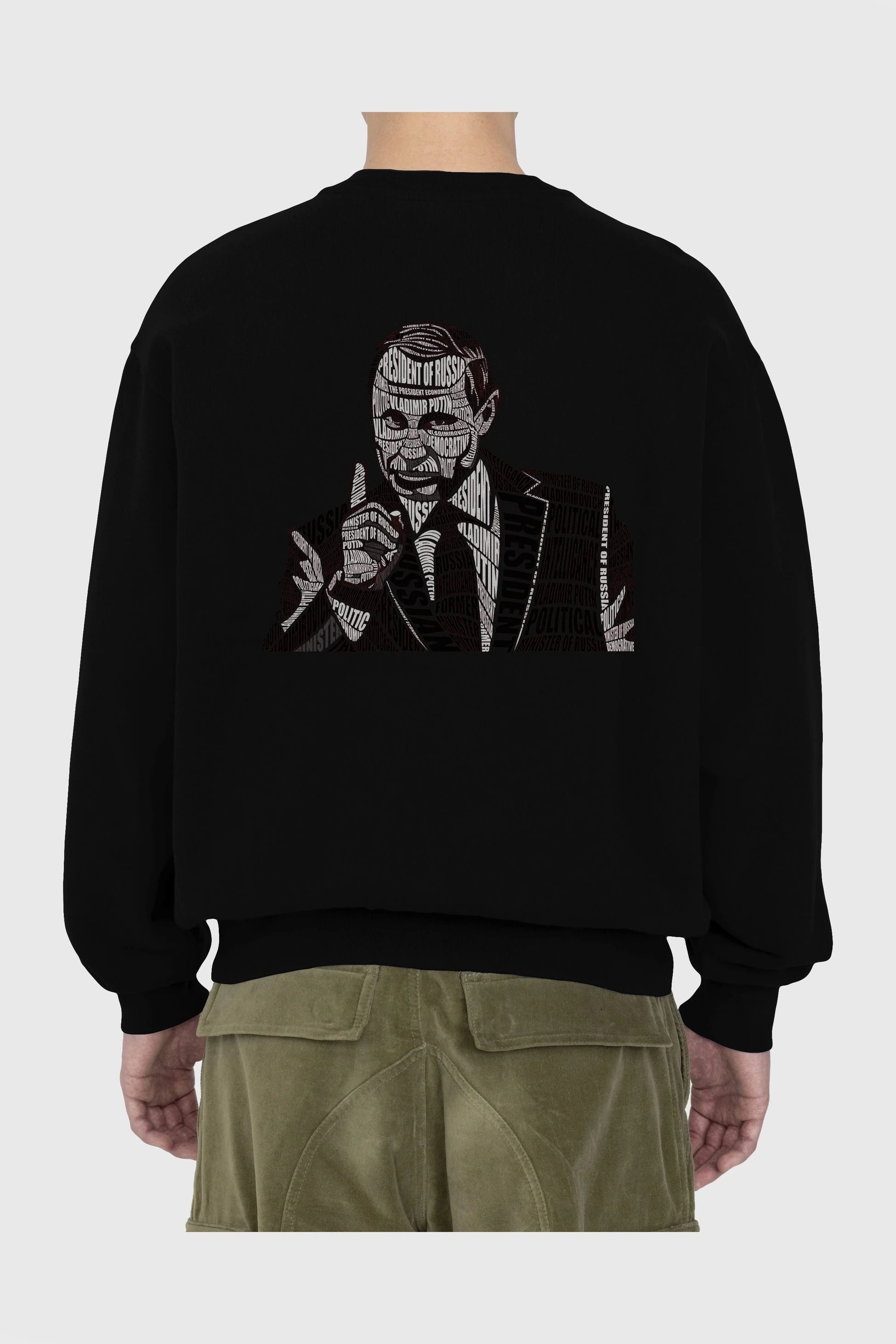 Putin Calligram Arka Baskılı Oversize Sweatshirt Erkek Kadın Unisex