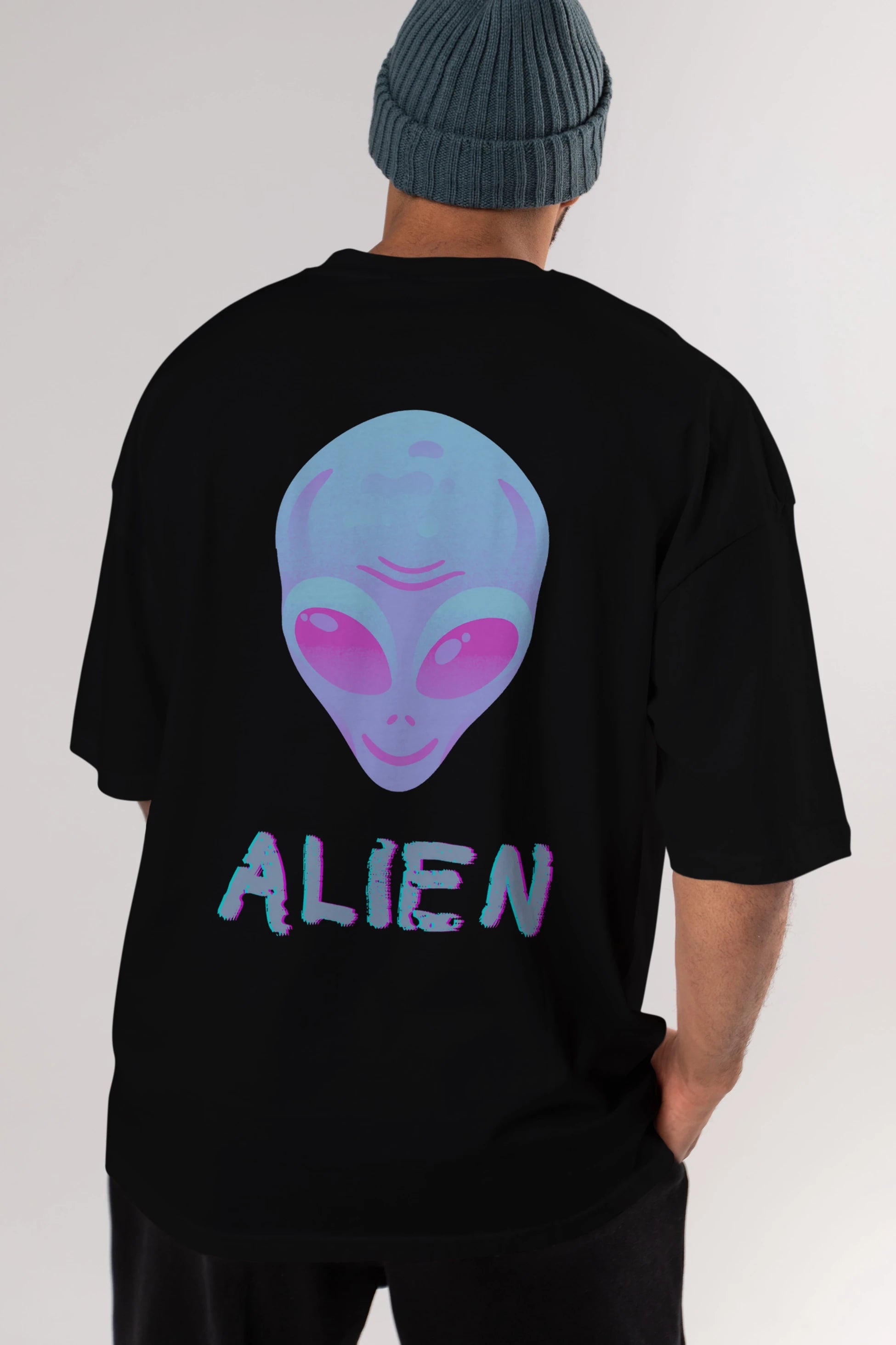Alien Arka Baskılı Oversize t-shirt Erkek Kadın Unisex