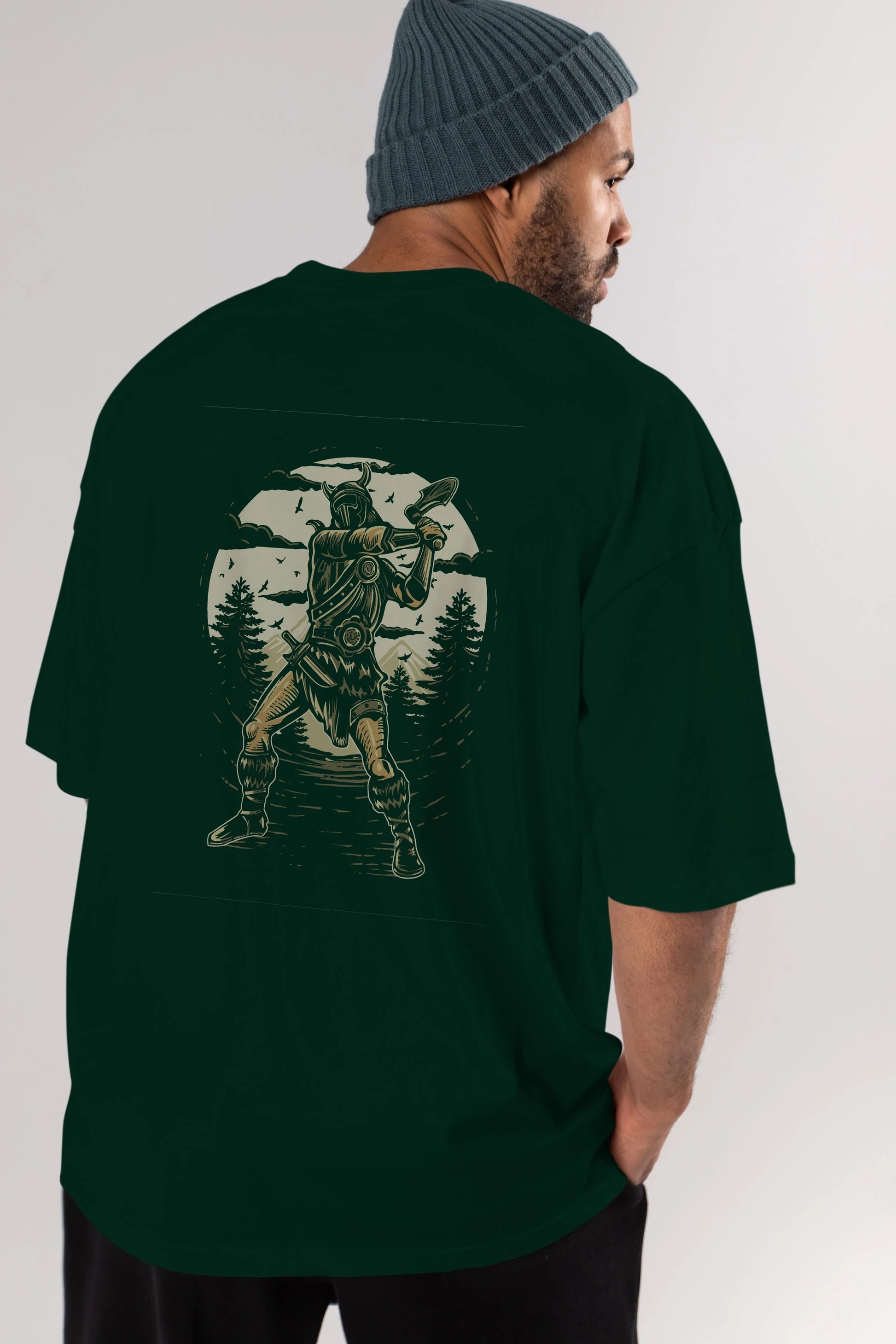 Viking Arka Baskılı Oversize t-shirt Erkek Kadın Unisex %100 Pamuk