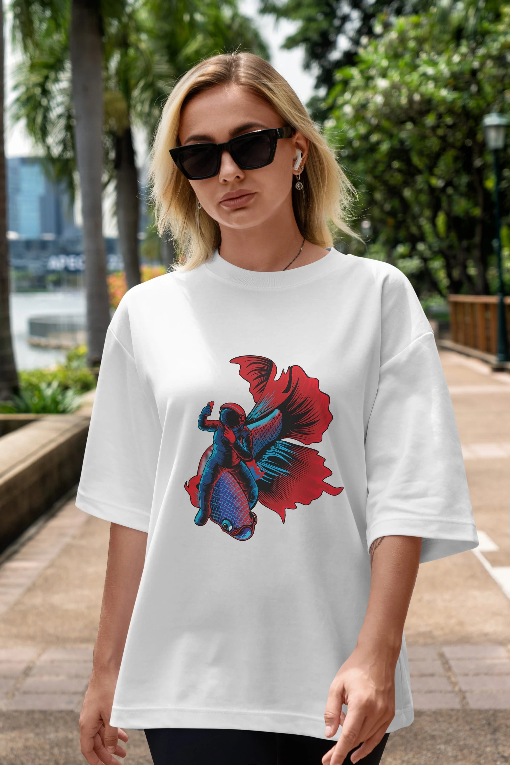 Astrofish selfie Ön Baskılı Oversize t-shirt Erkek Kadın Unisex