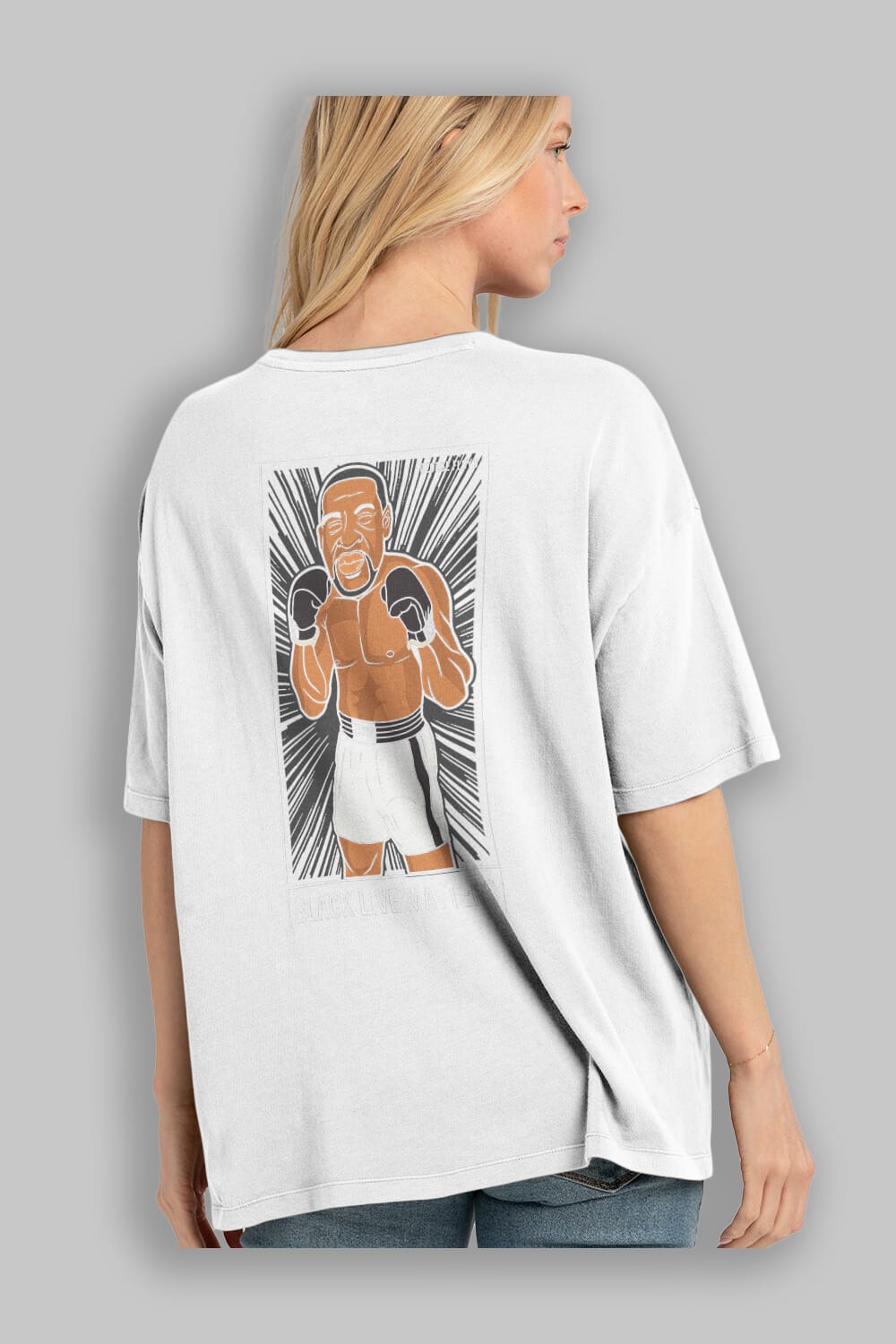 George Floyd Boxer Arka Baskılı Oversize t-shirt Erkek Kadın Unisex %100 Pamuk tişort