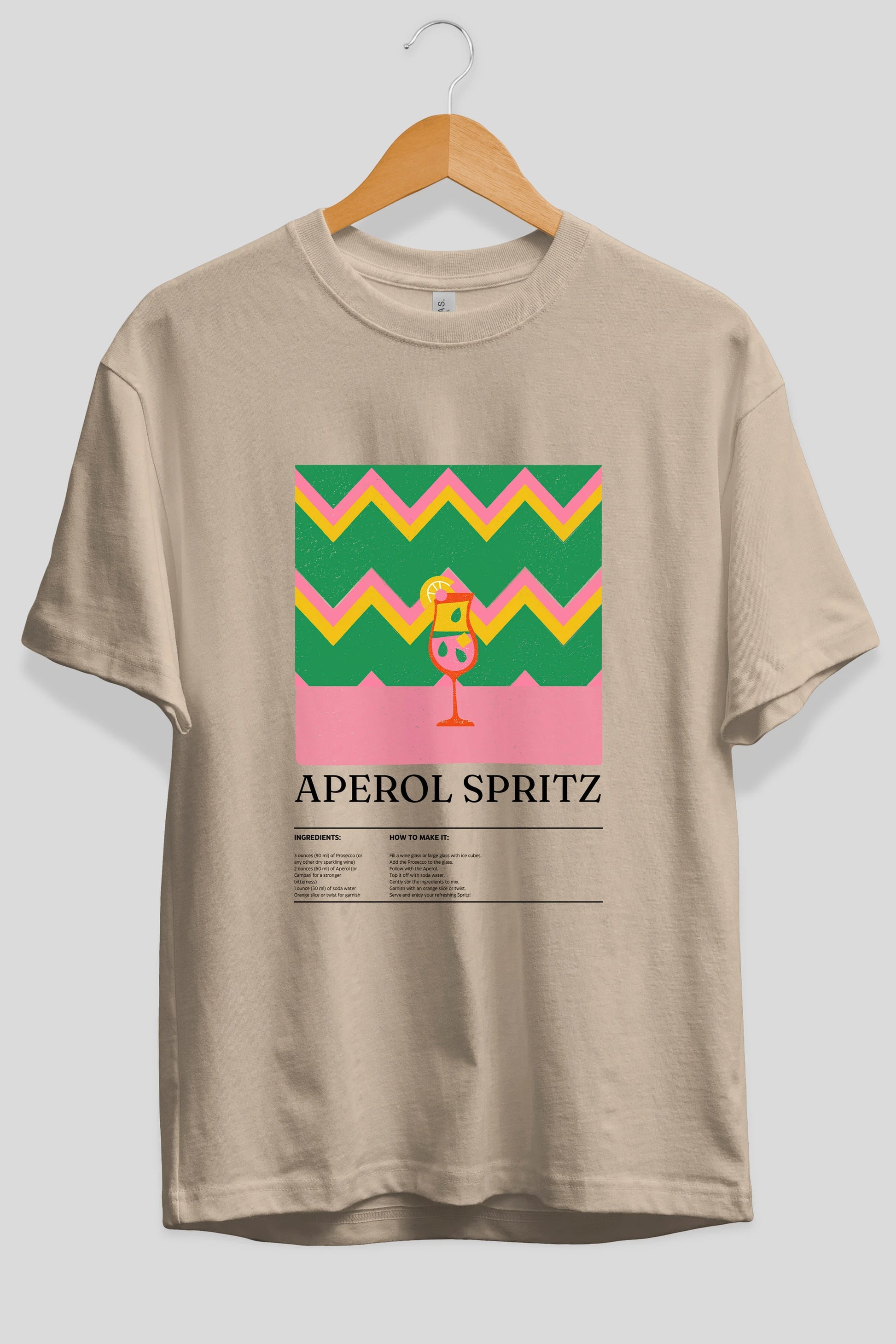 Aperol Spritz Kokteyl Ön Baskılı Oversize t-shirt Erkek Kadın %100 Pamuk Bisiklet Yaka tişort