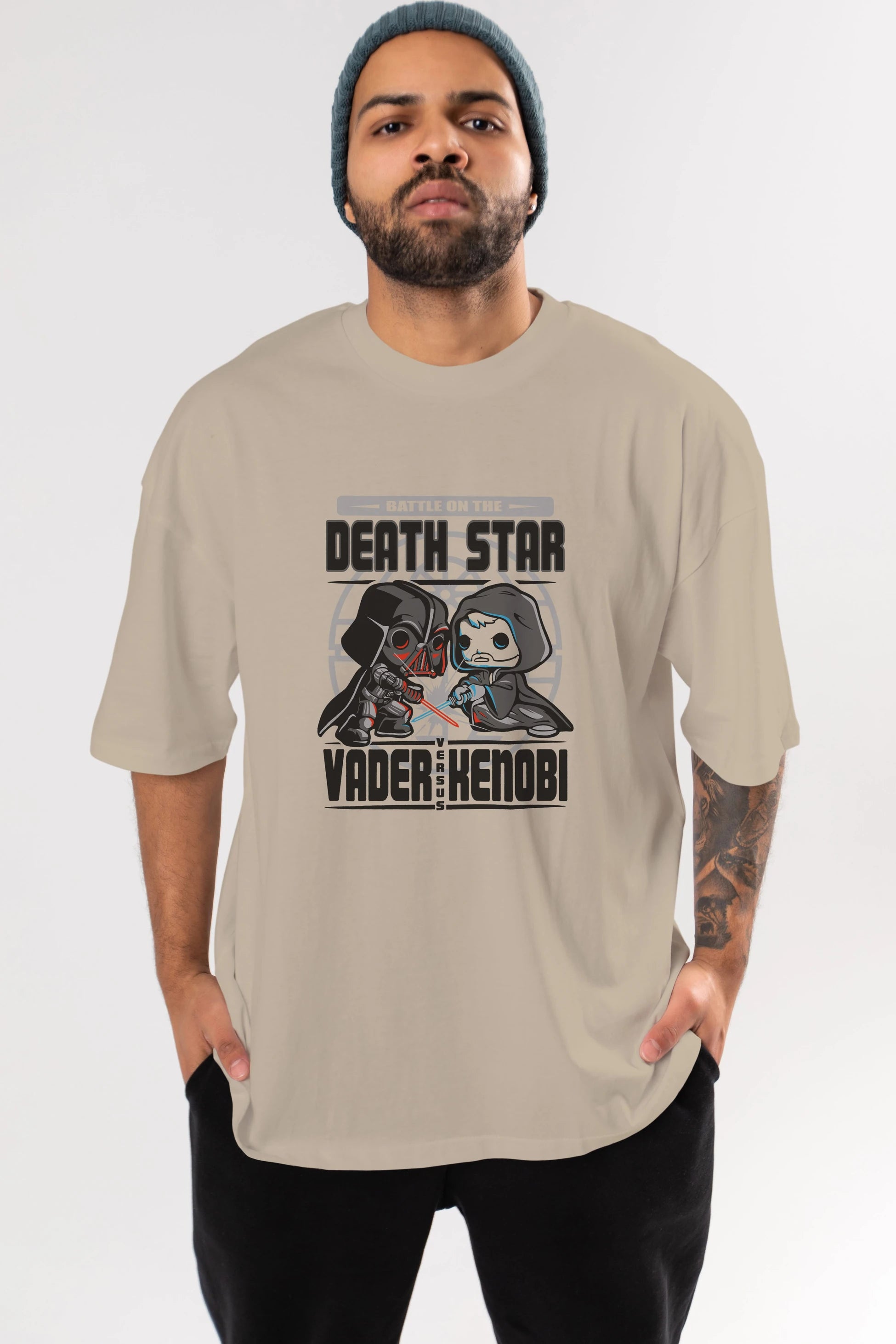 Vader Kenobi Ön Baskılı Oversize t-shirt Erkek Kadın Unisex %100 Pamuk Bisiklet Yaka tişort