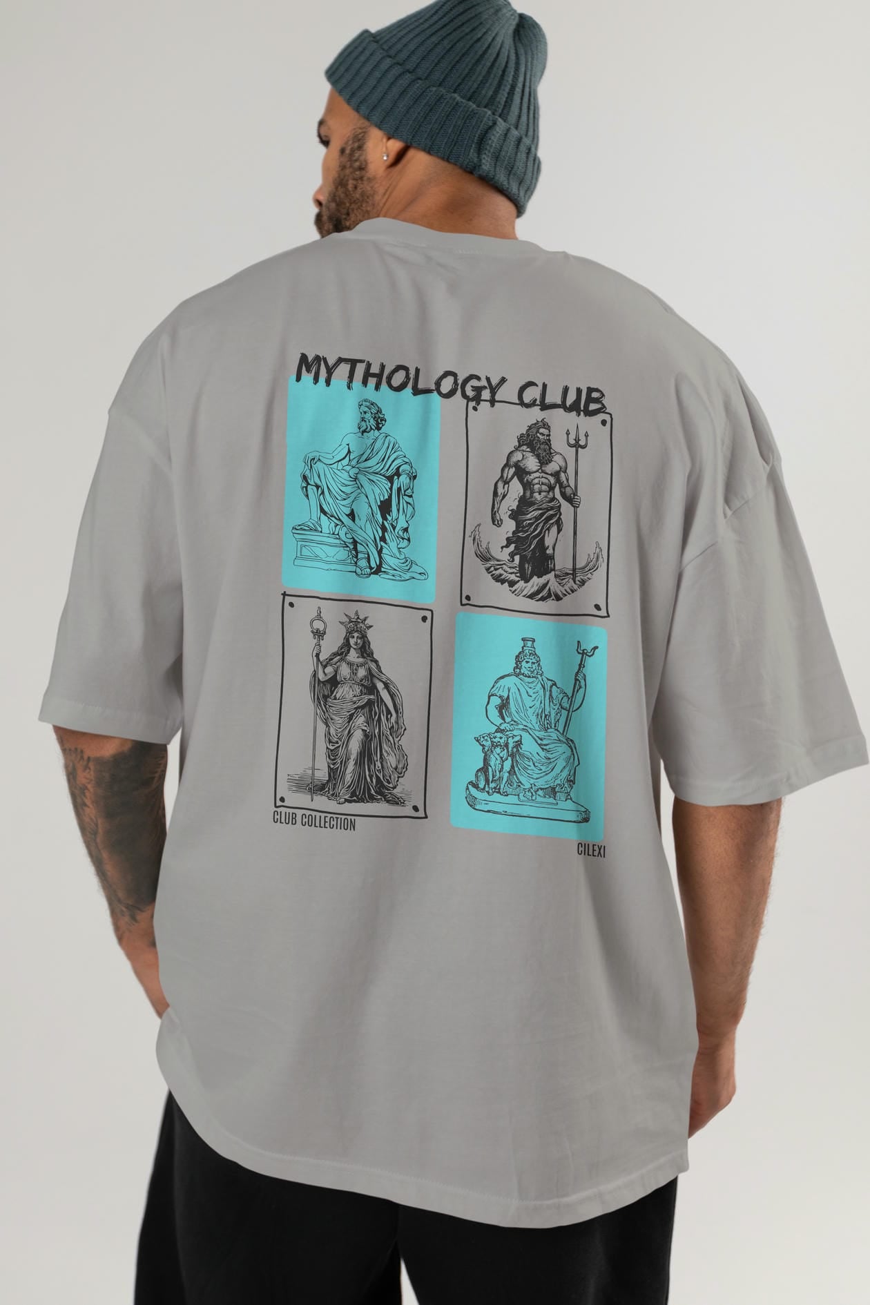 Mythology Club Arka Baskılı Oversize t-shirt Erkek Kadın %100 Pamuk Bisiklet Yaka tişort