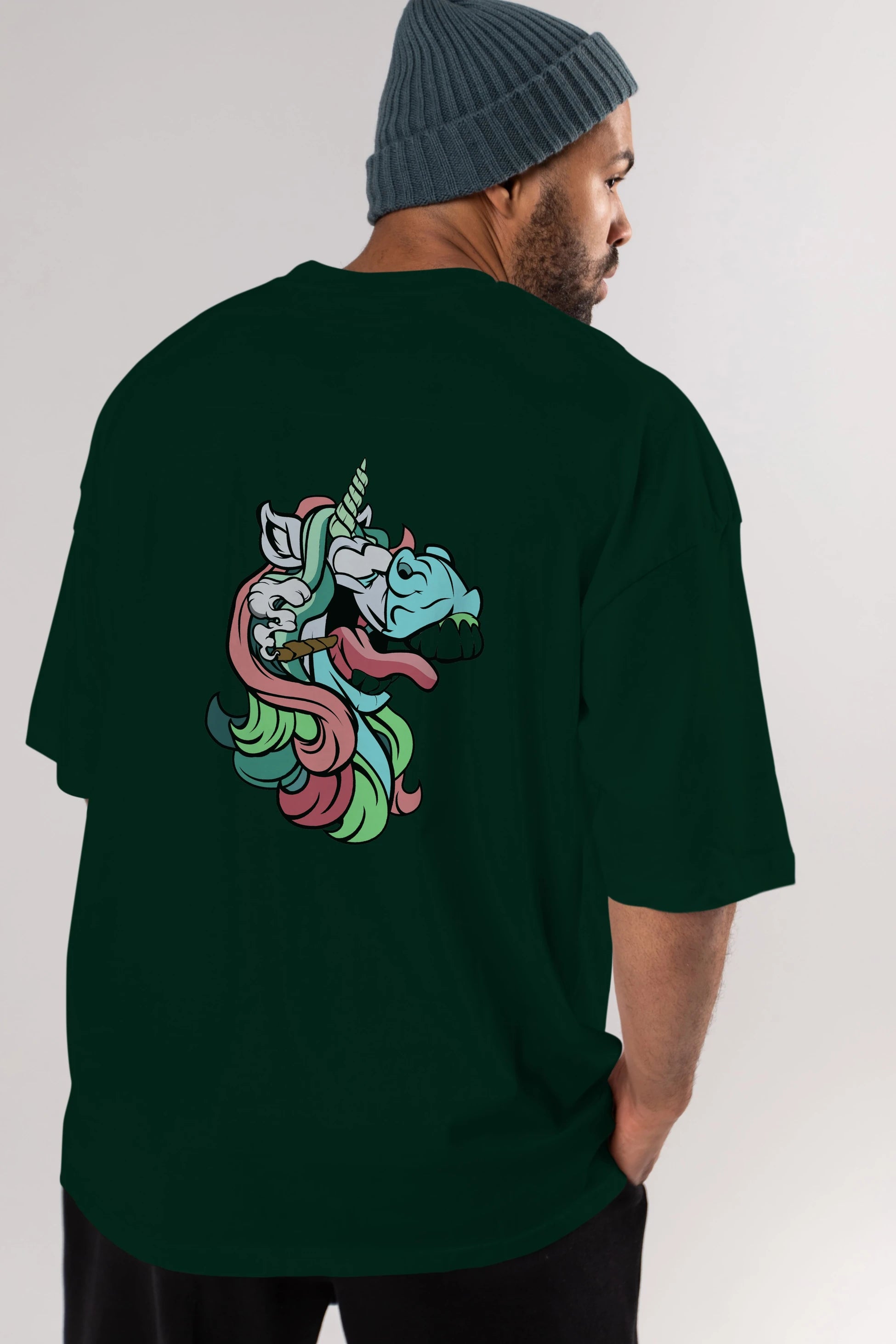 Crazy Unicorn Arka Baskılı Oversize t-shirt Erkek Kadın Unisex %100 Pamuk tişort