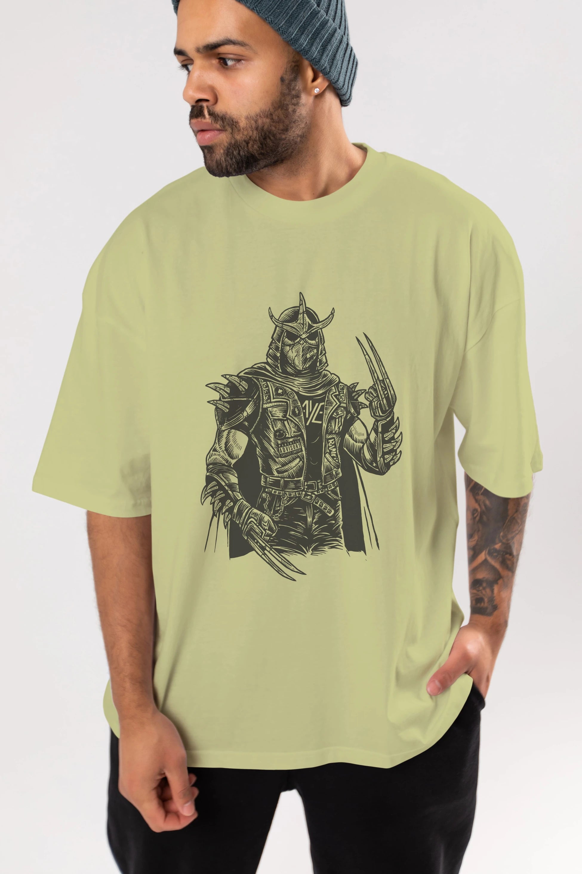 Shredder Punk Ön Baskılı Oversize t-shirt Erkek Kadın Unisex %100 Pamuk tişort