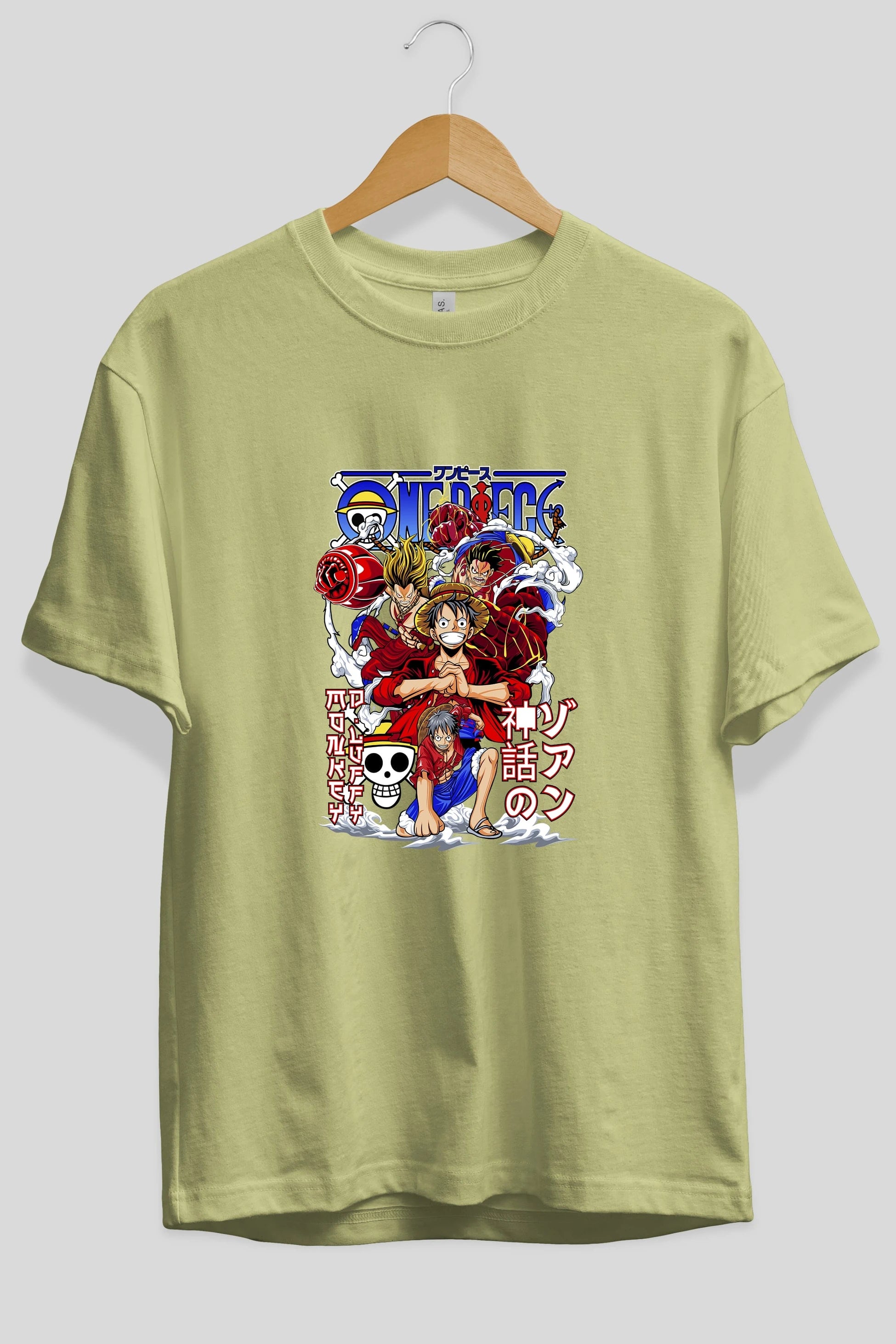 MONKEY D. LUFF-ONE PIECE 2 Anime Ön Baskılı Oversize t-shirt %100 pamuk Erkek Kadın Unisex