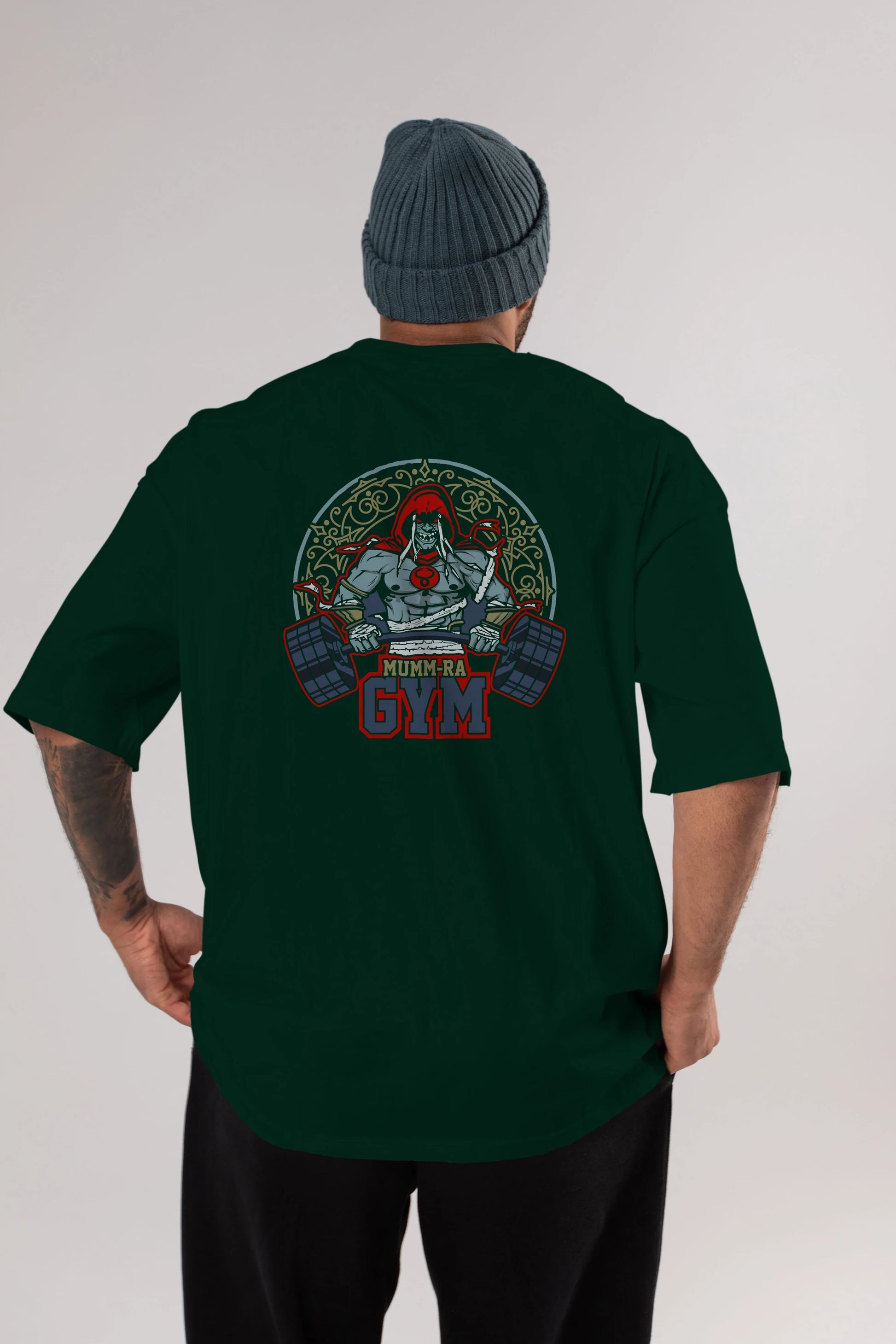 Mumm-ra GYM Arka Baskılı Oversize t-shirt Erkek Kadın Unisex %100 Pamuk Bisiklet Yaka tişort