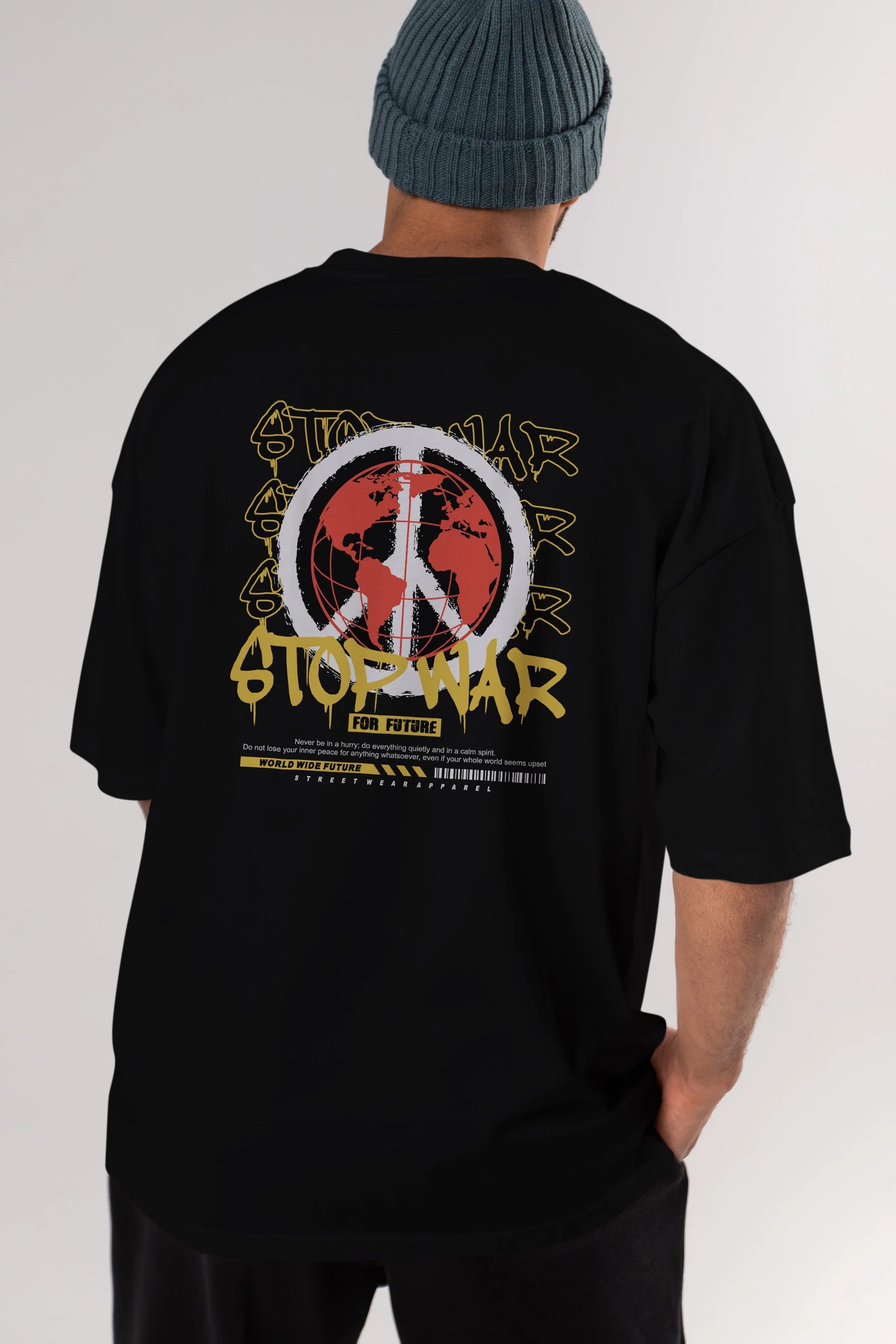 Stop War for Future Arka Baskılı Oversize t-shirt Erkek Kadın Unisex
