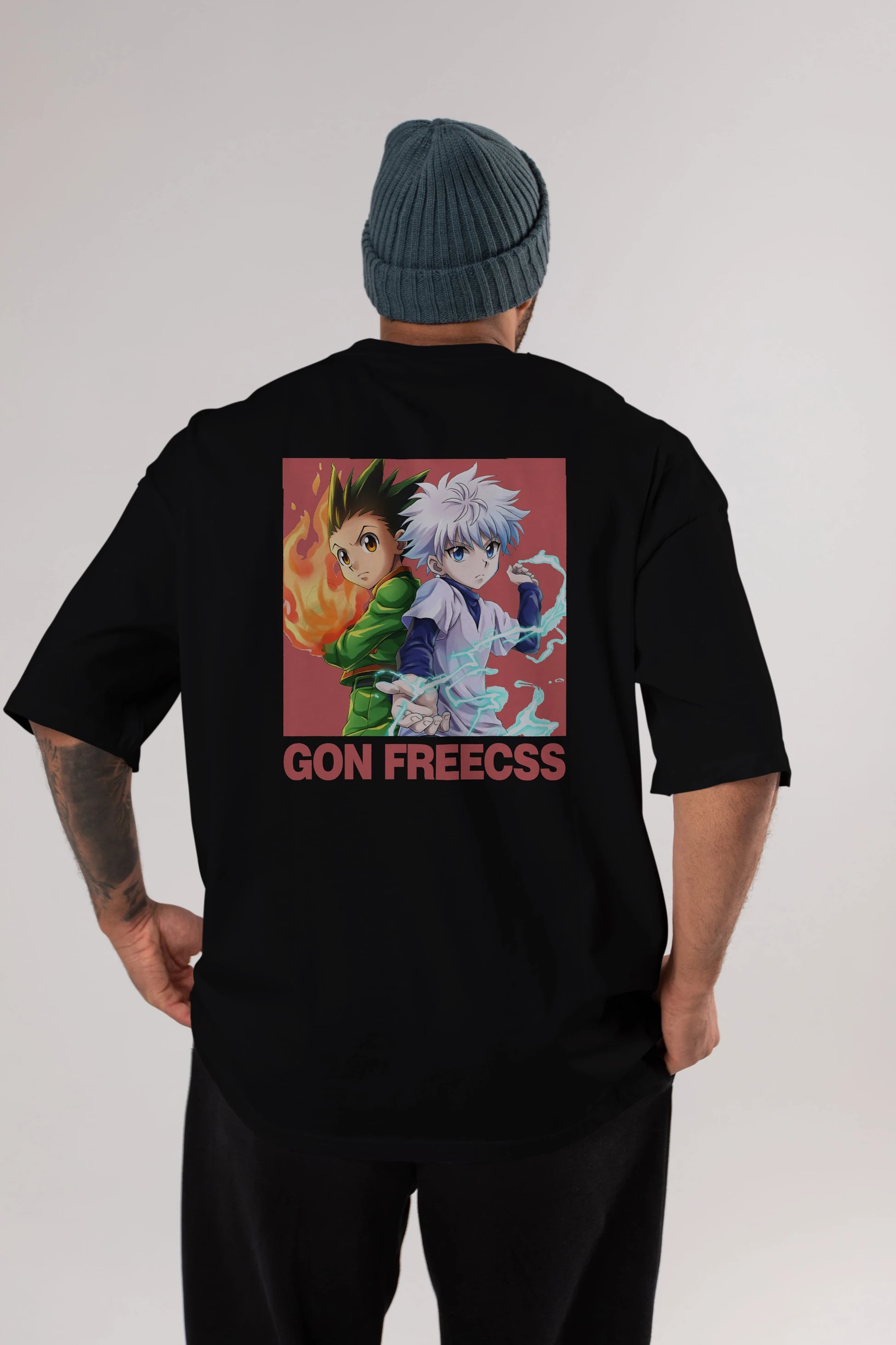 Gon Freecss HUNTER X HUNTER 4 Anime Arka Baskılı Oversize t-shirt Erkek Kadın Unisex