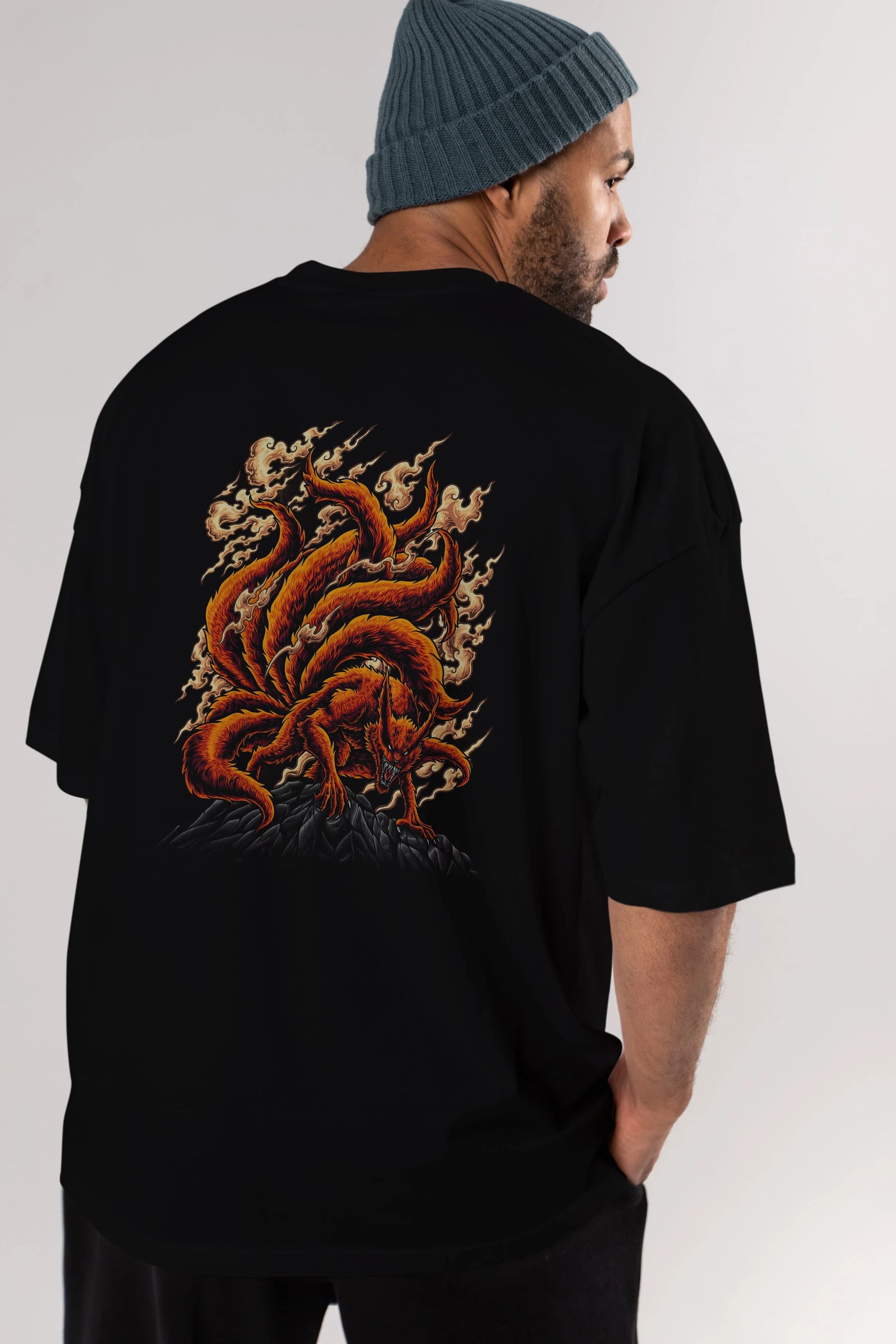 NARUTO KYUUBI Anime Arka Baskılı Oversize t-shirt Erkek Kadın Unisex