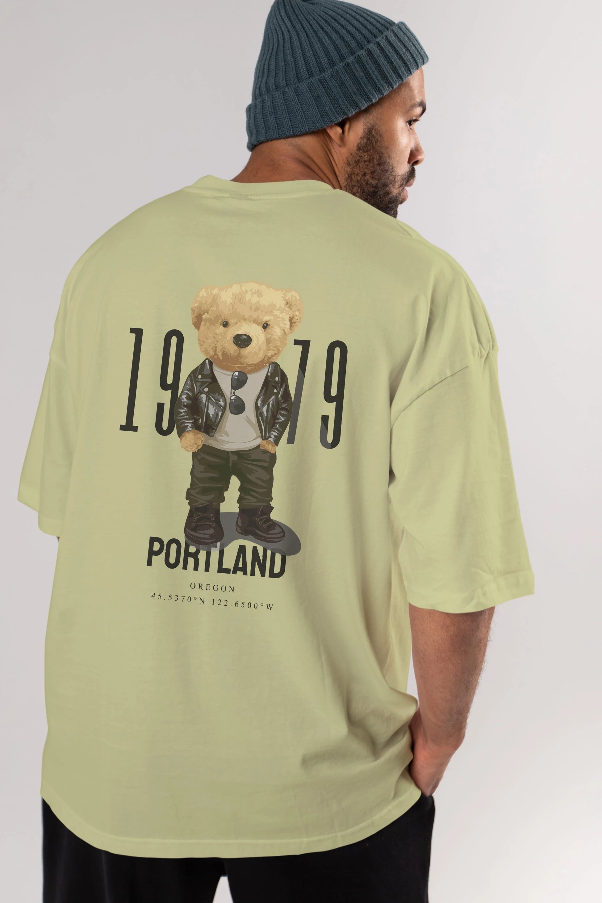 Teddy Bear Portland Arka Baskılı Oversize t-shirt Erkek Kadın Unisex %100 Pamuk