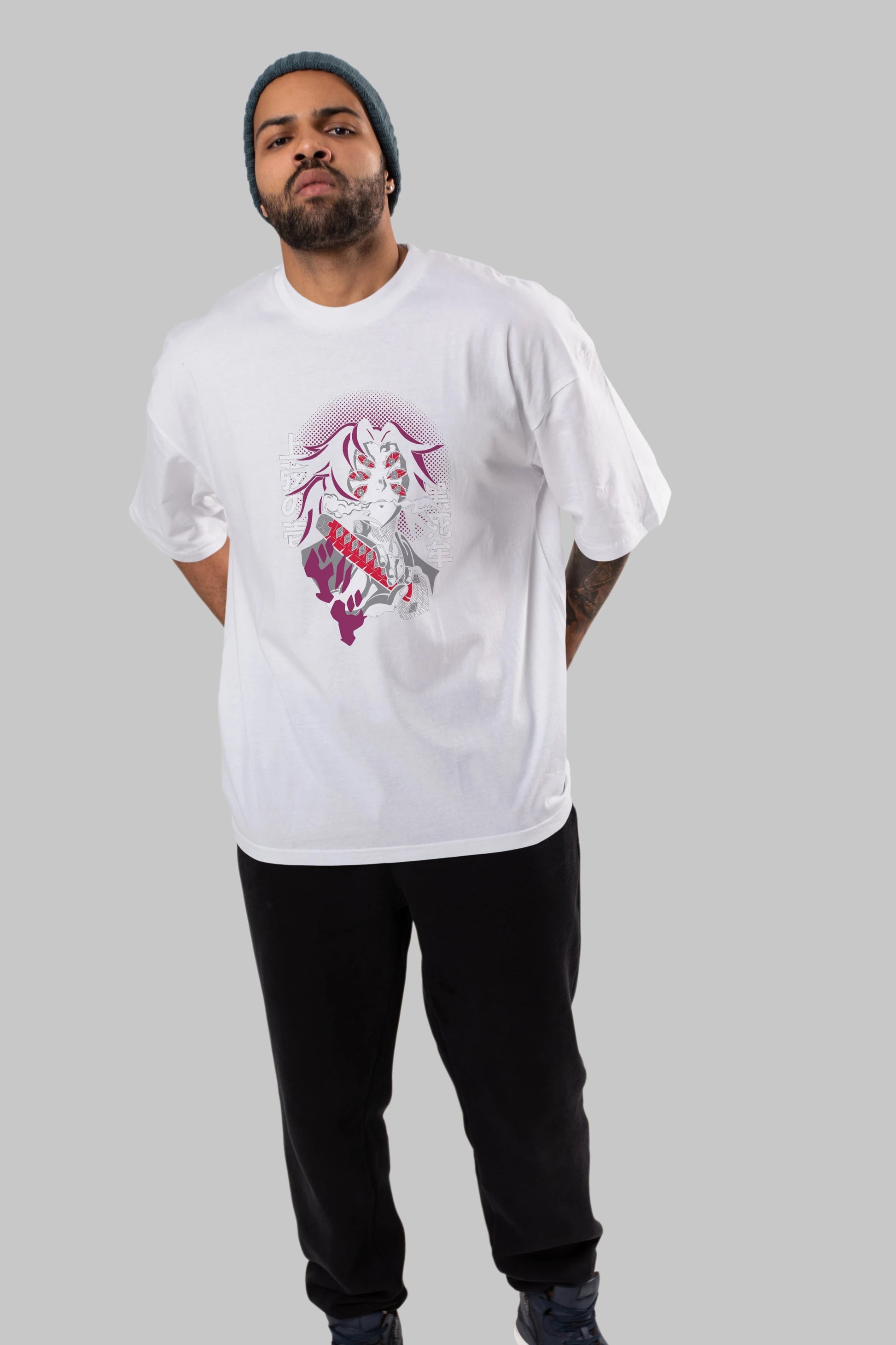 Kokushibo Anime Ön Baskılı Oversize t-shirt %100 pamuk Erkek Kadın Unisex