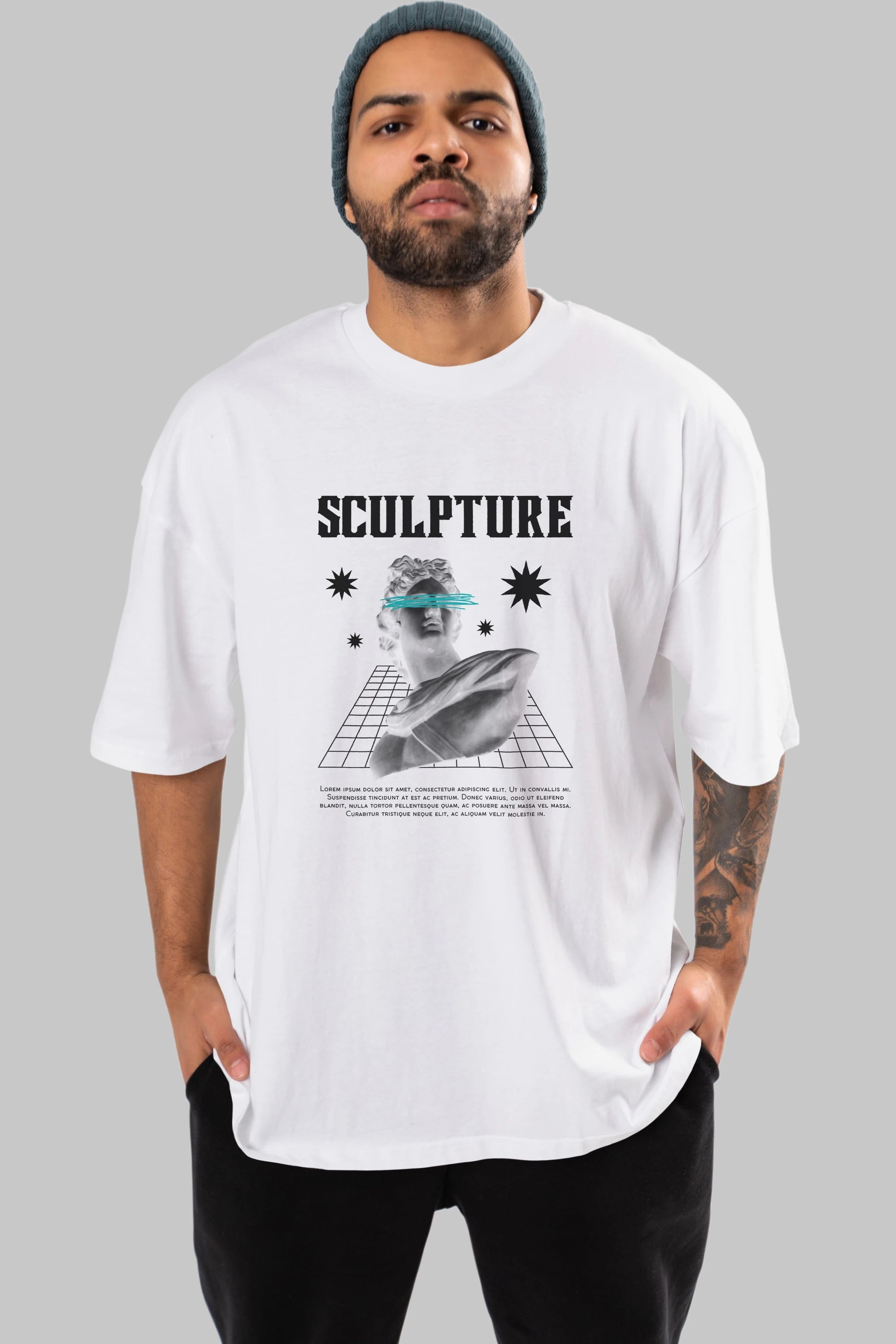 Sculpture Yazılı Ön Baskılı Oversize t-shirt Erkek Kadın Unisex