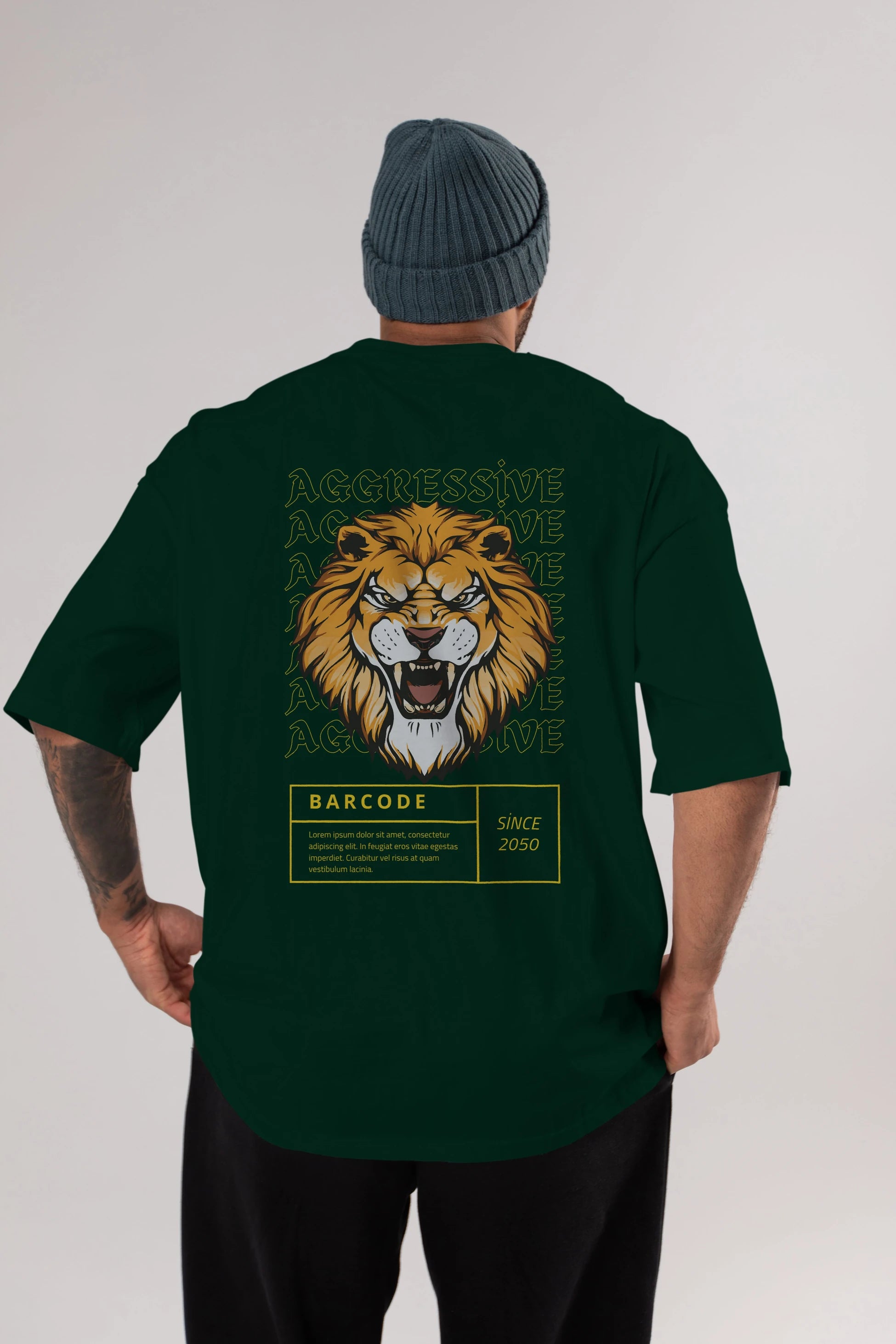 Aggressive Lion Arka Baskılı Oversize t-shirt Erkek Kadın Unisex