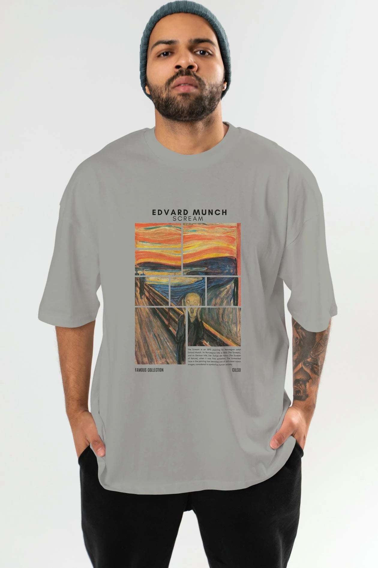 Edvard Munch Scream ön Baskılı Oversize t-shirt Erkek Kadın Bisiklet Yaka Pamuk tişort