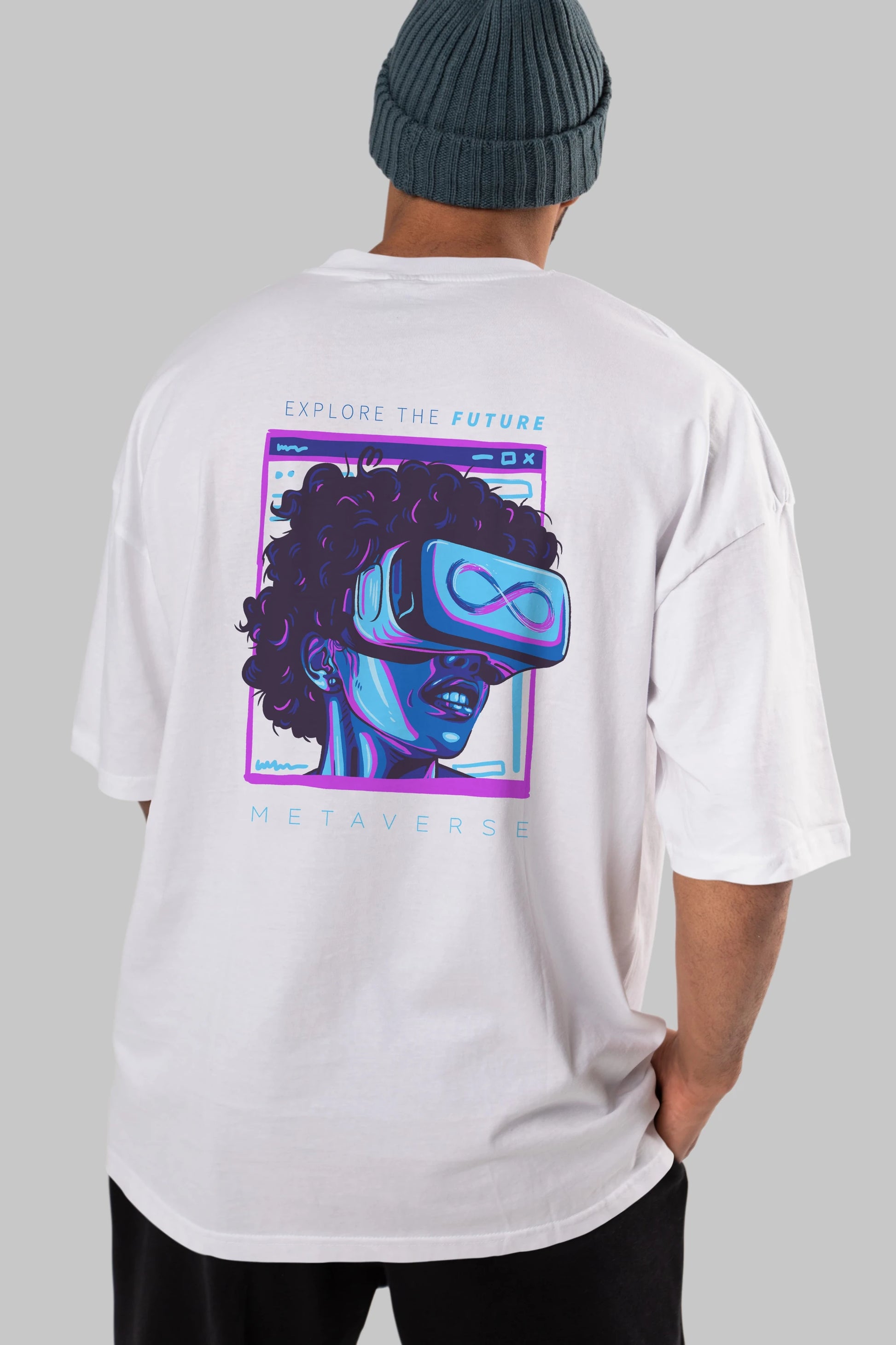 Metaverse Arka Baskılı Oversize t-shirt Erkek Kadın Unisex