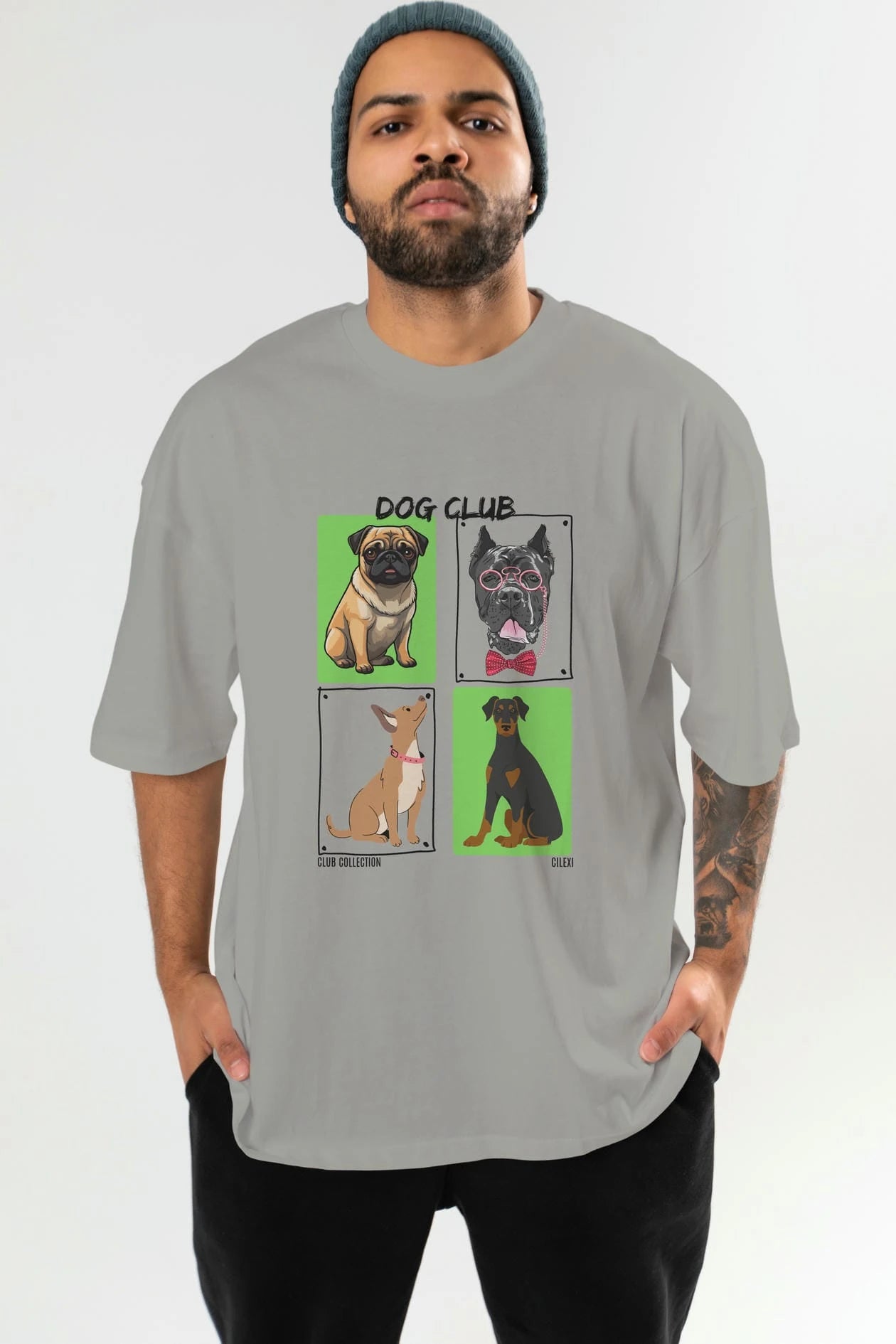 Dog Club ön Baskılı Oversize t-shirt Erkek Kadın %100 Pamuk Bisiklet Yaka tişort