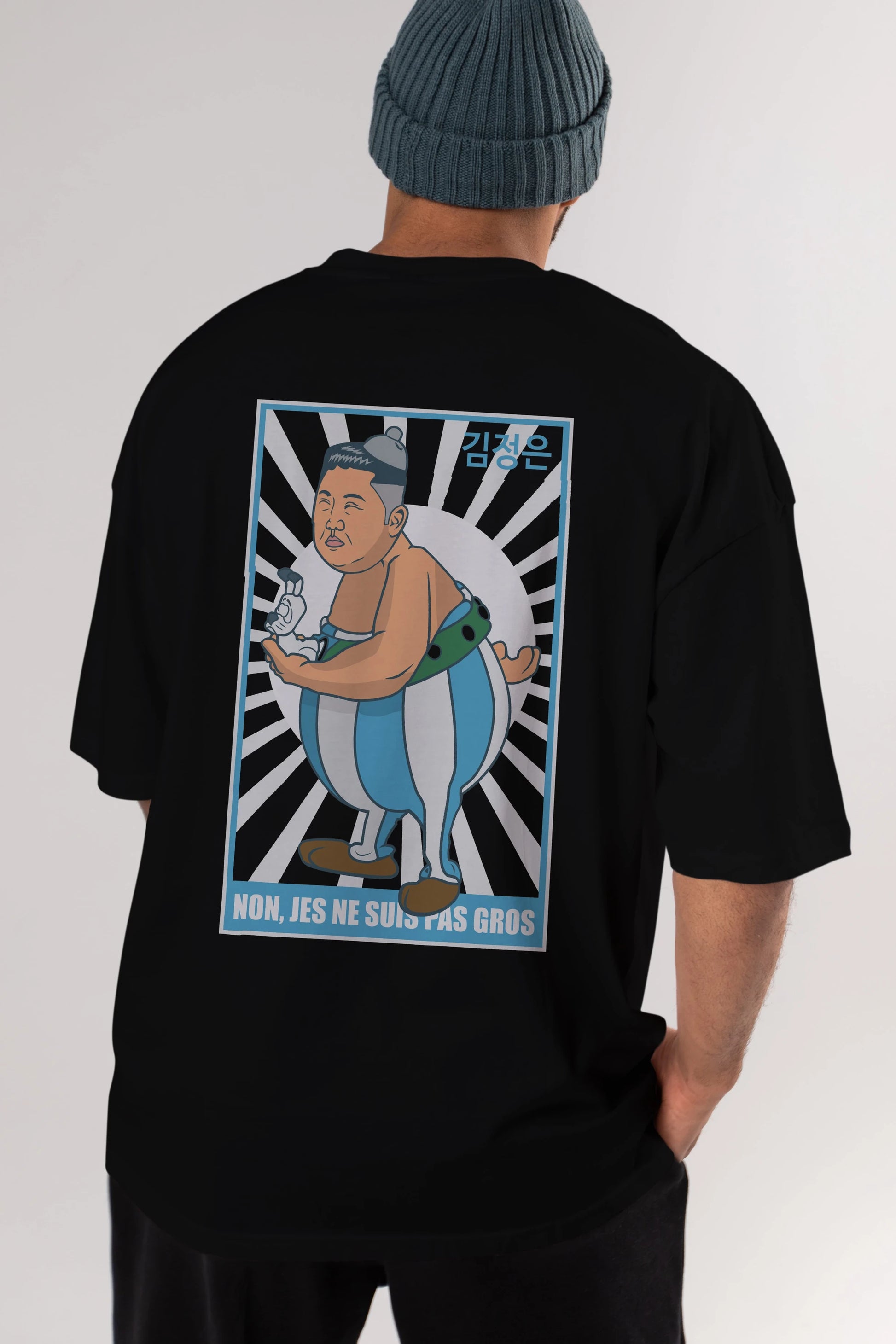 Obelix Jong Un Arka Baskılı Oversize t-shirt Erkek Kadın Unisex %100 Pamuk tişort