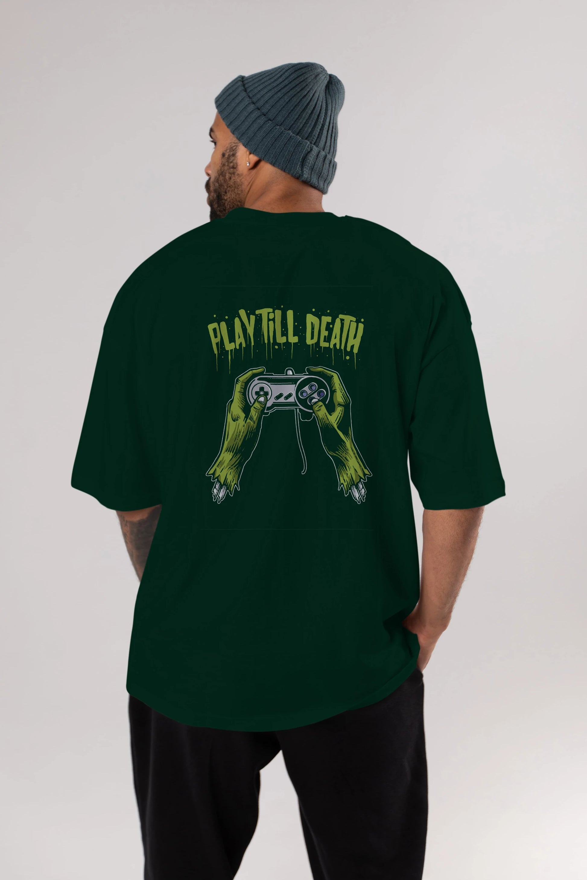 Play Till Death Arka Baskılı Oversize t-shirt Erkek Kadın Unisex %100 Pamuk