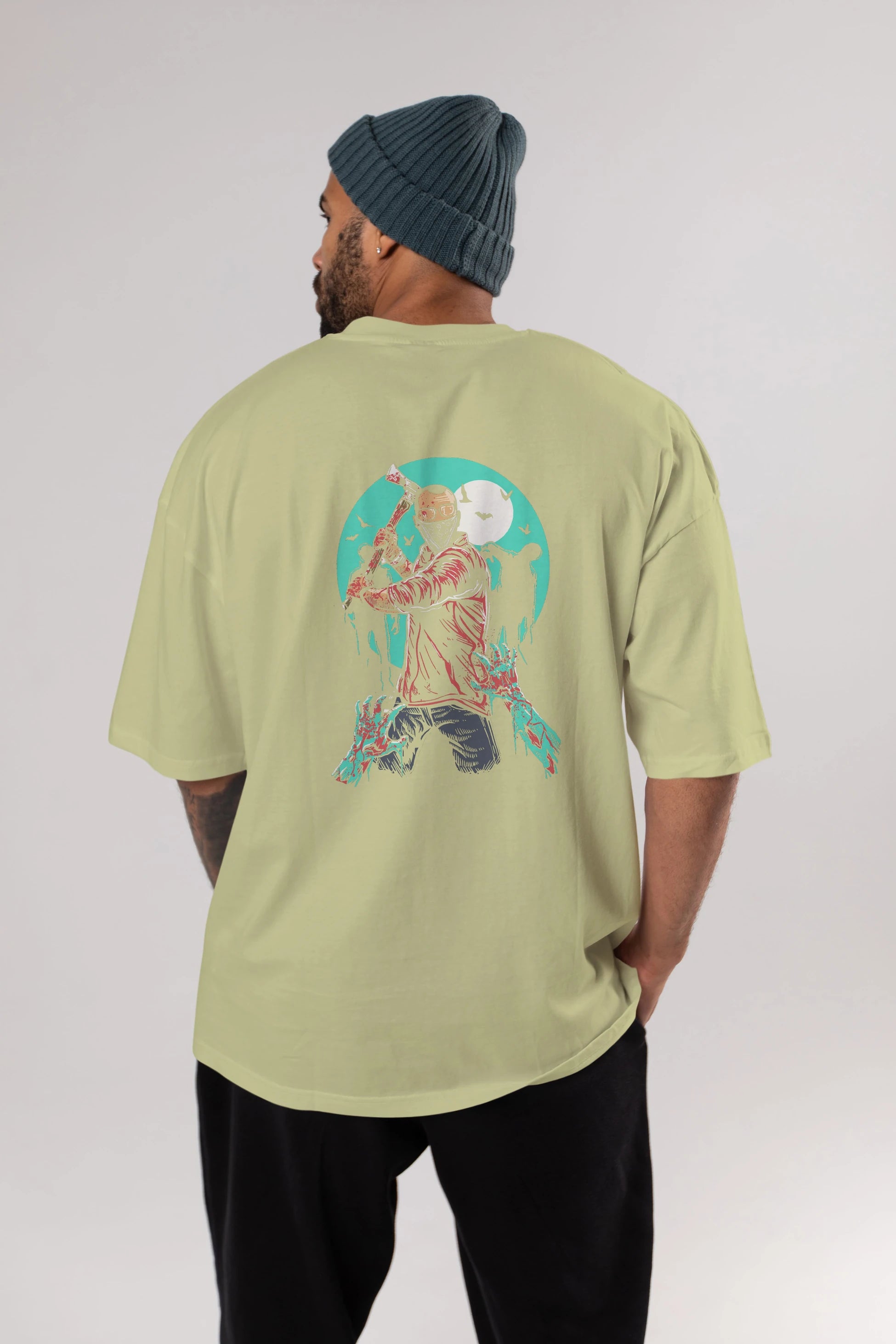 Zombie Killer Arka Baskılı Oversize t-shirt Erkek Kadın Unisex %100 Pamuk
