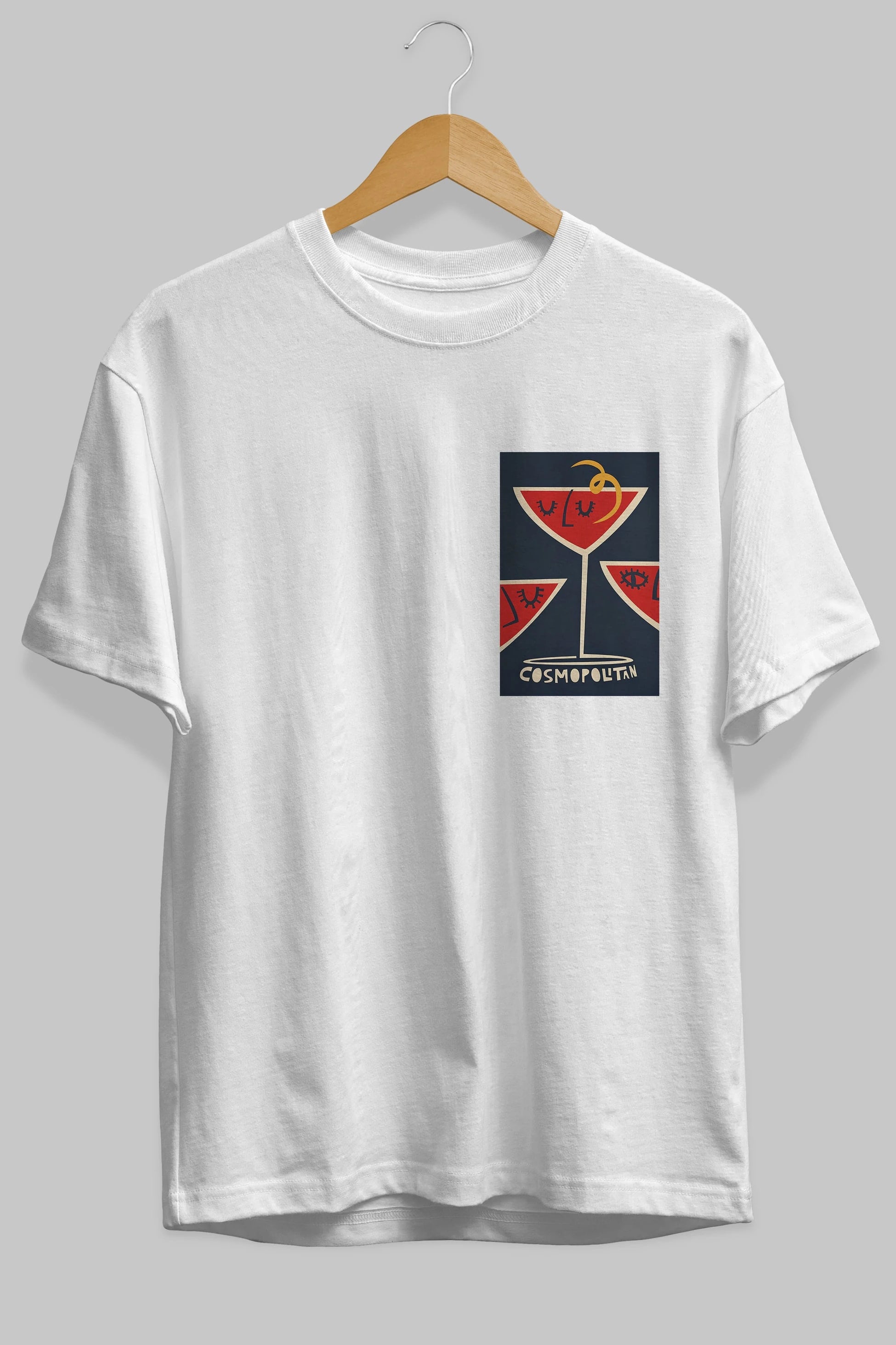 Cosmopolitan 4 Ön Sol Baskılı Oversize t-shirt Erkek Kadın Unisex %100 Pamuk Bisiklet Yaka tişort