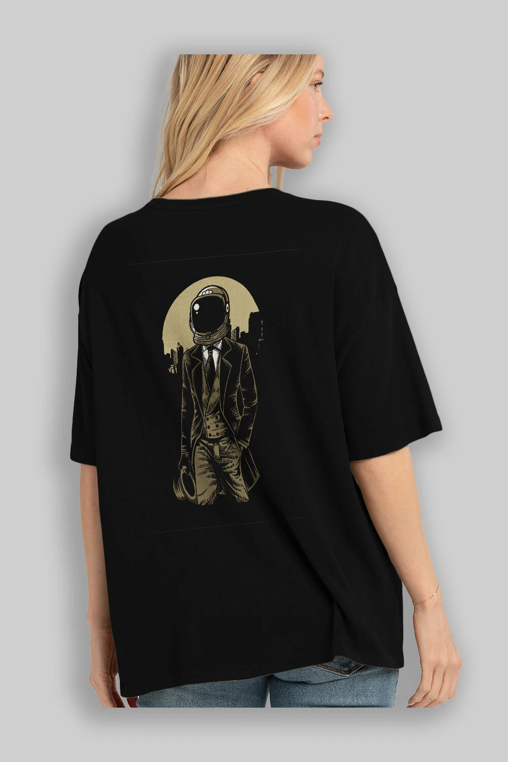 Classic Astronaut Arka Baskılı Oversize t-shirt Erkek Kadın Unisex %100 Pamuk