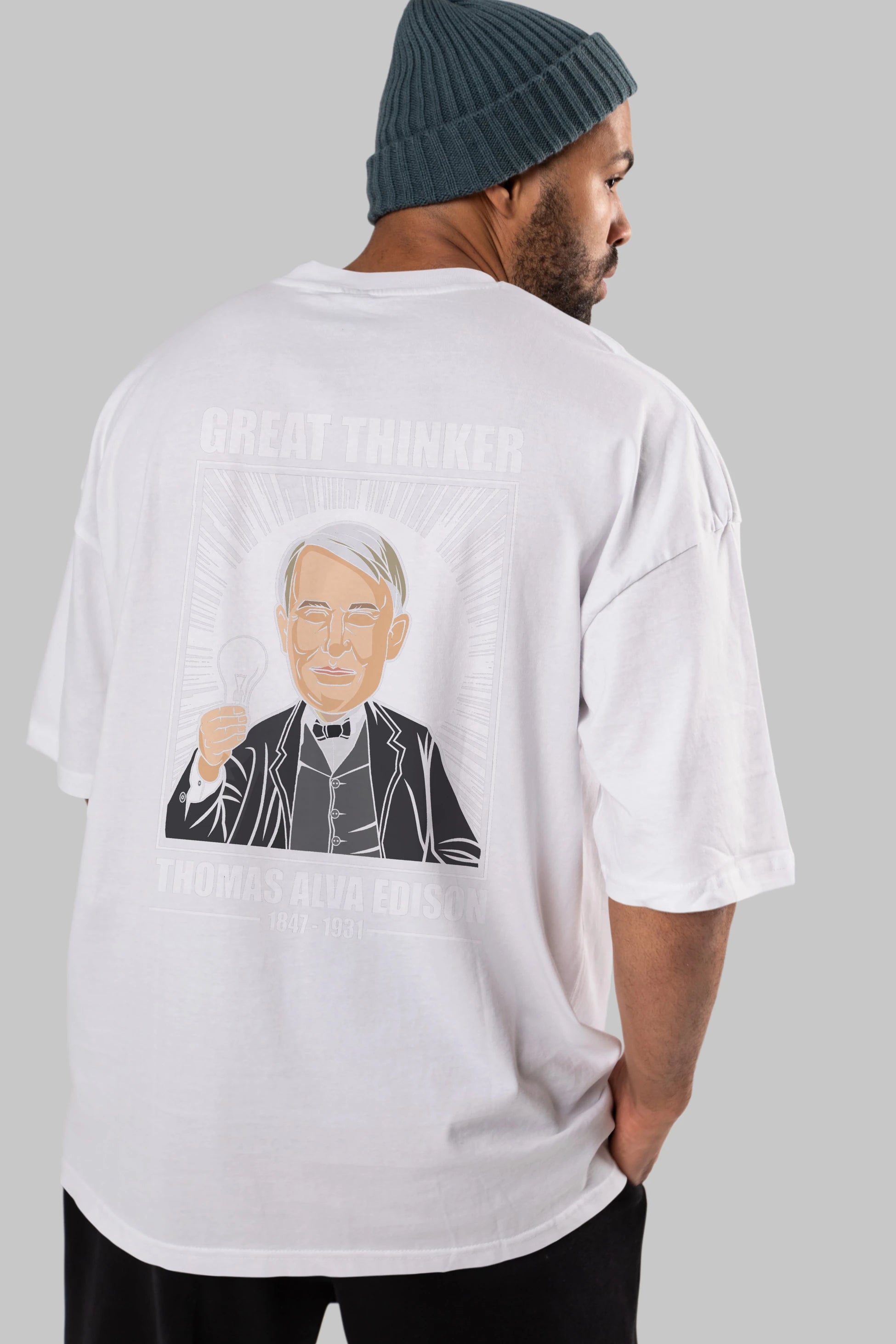 Thomas Alfa Edison Arka Baskılı Oversize t-shirt Erkek Kadın Unisex %100 Pamuk tişort