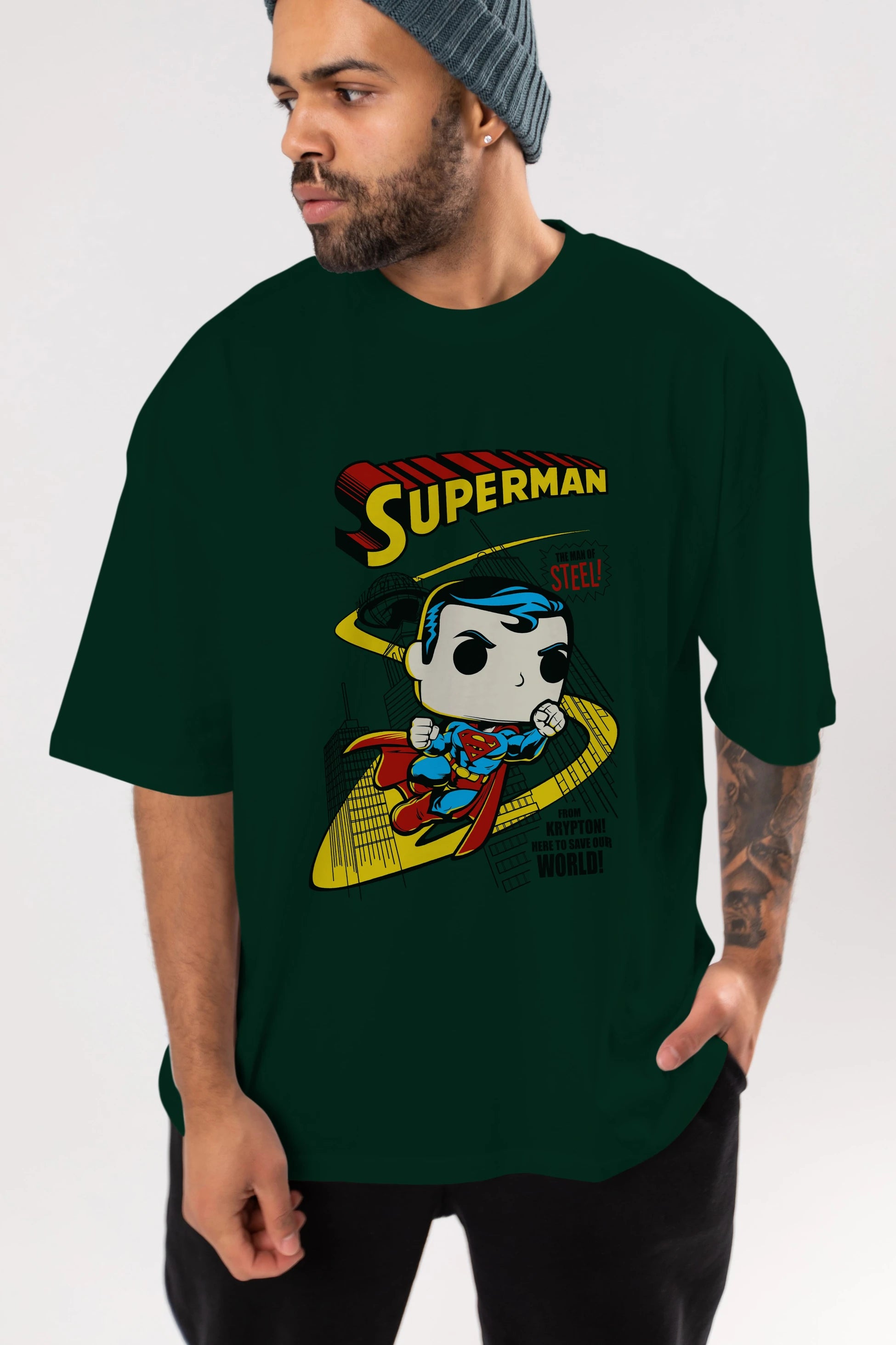 Superman (2) Ön Baskılı Oversize t-shirt Erkek Kadın Unisex %100 Pamuk Bisiklet Yaka tişort