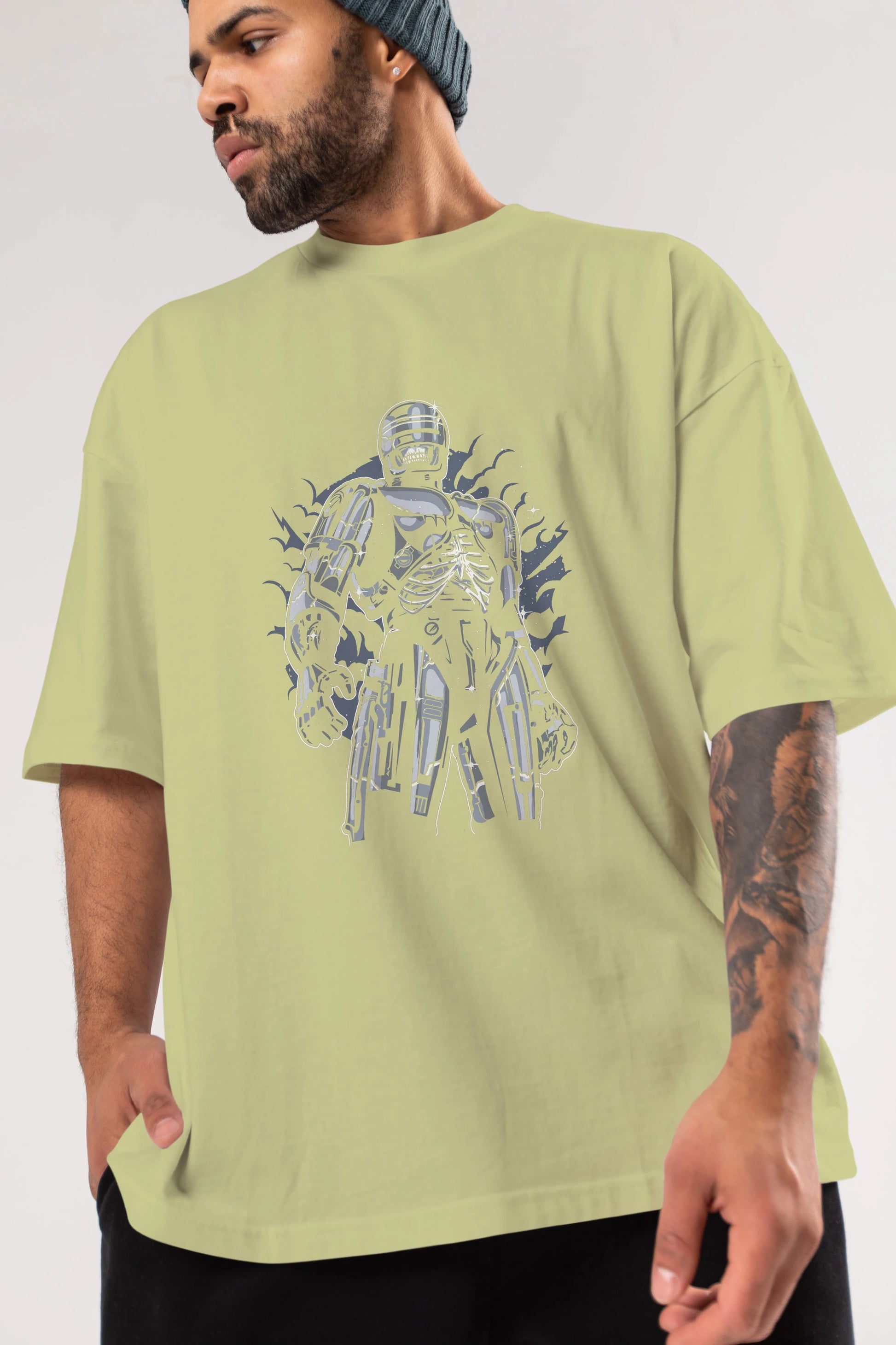Roboskull Ön Baskılı Oversize t-shirt Erkek Kadın Unisex %100 Pamuk tişort