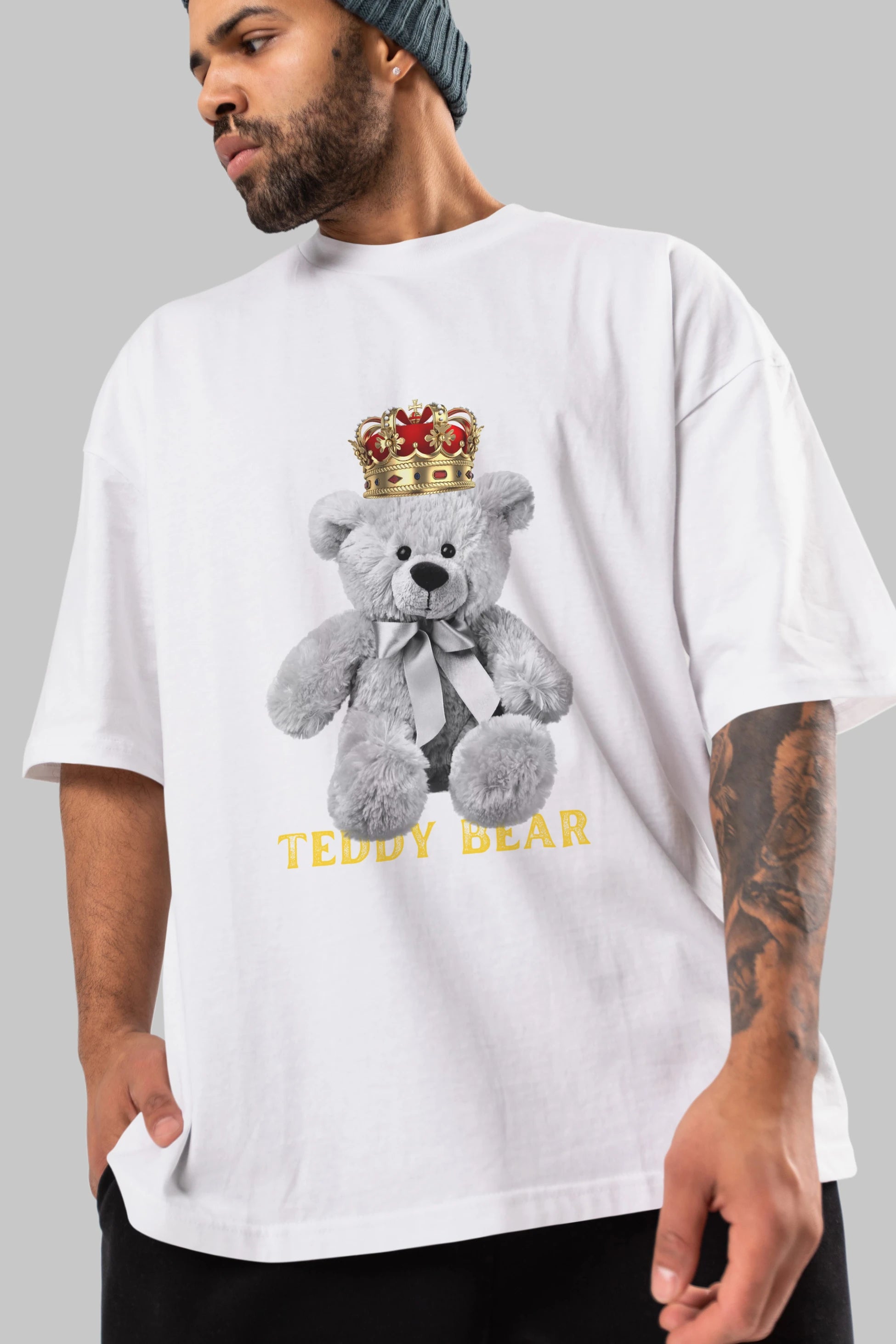 Teddy Bear Ön Baskılı Oversize t-shirt Erkek Kadın Unisex %100 Pamuk
