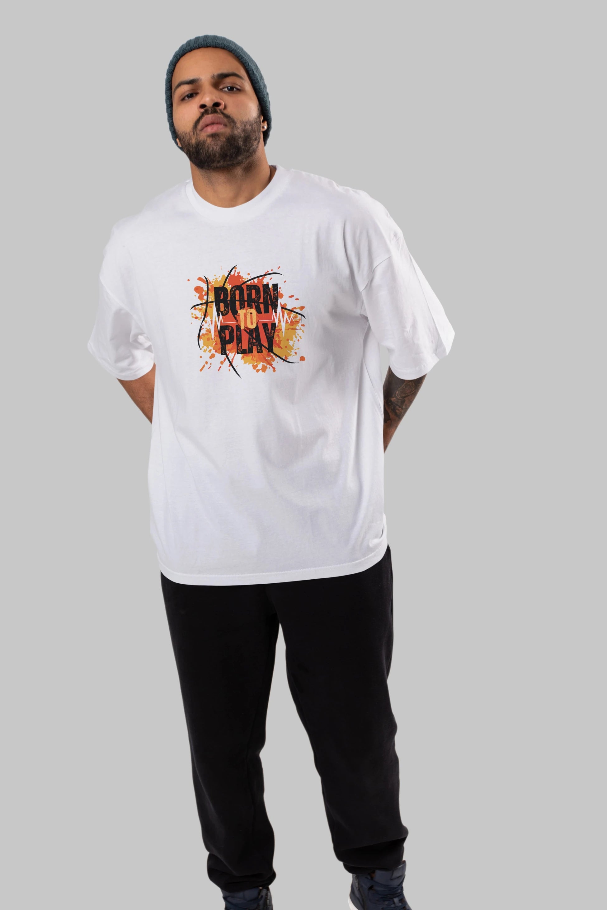 Born to Play Yazılı Ön Baskılı Oversize t-shirt Erkek Kadın Unisex