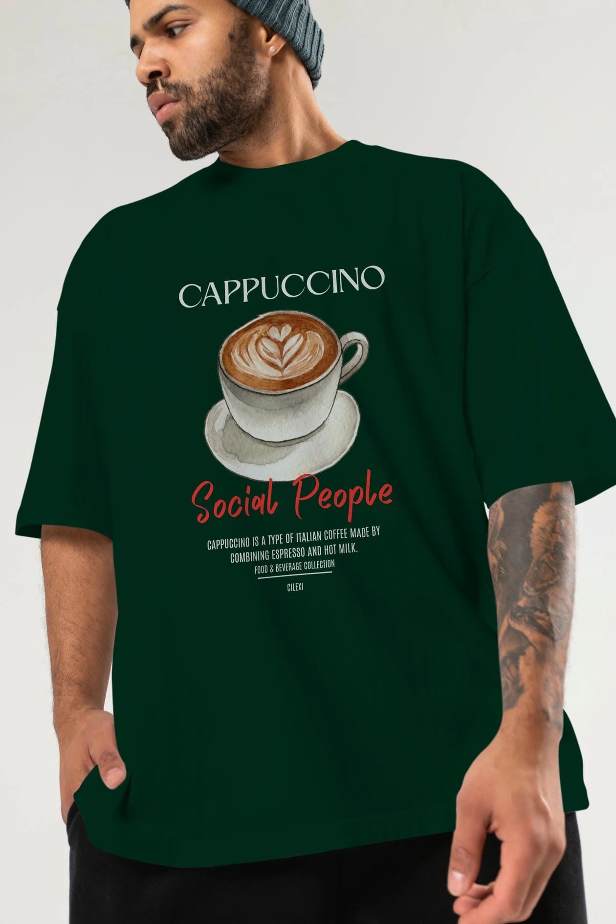 Cappuccino Kokteyl Serisi ön Baskılı Oversize t-shirt Erkek Kadın %100 Pamuk Bisiklet Yaka tişort