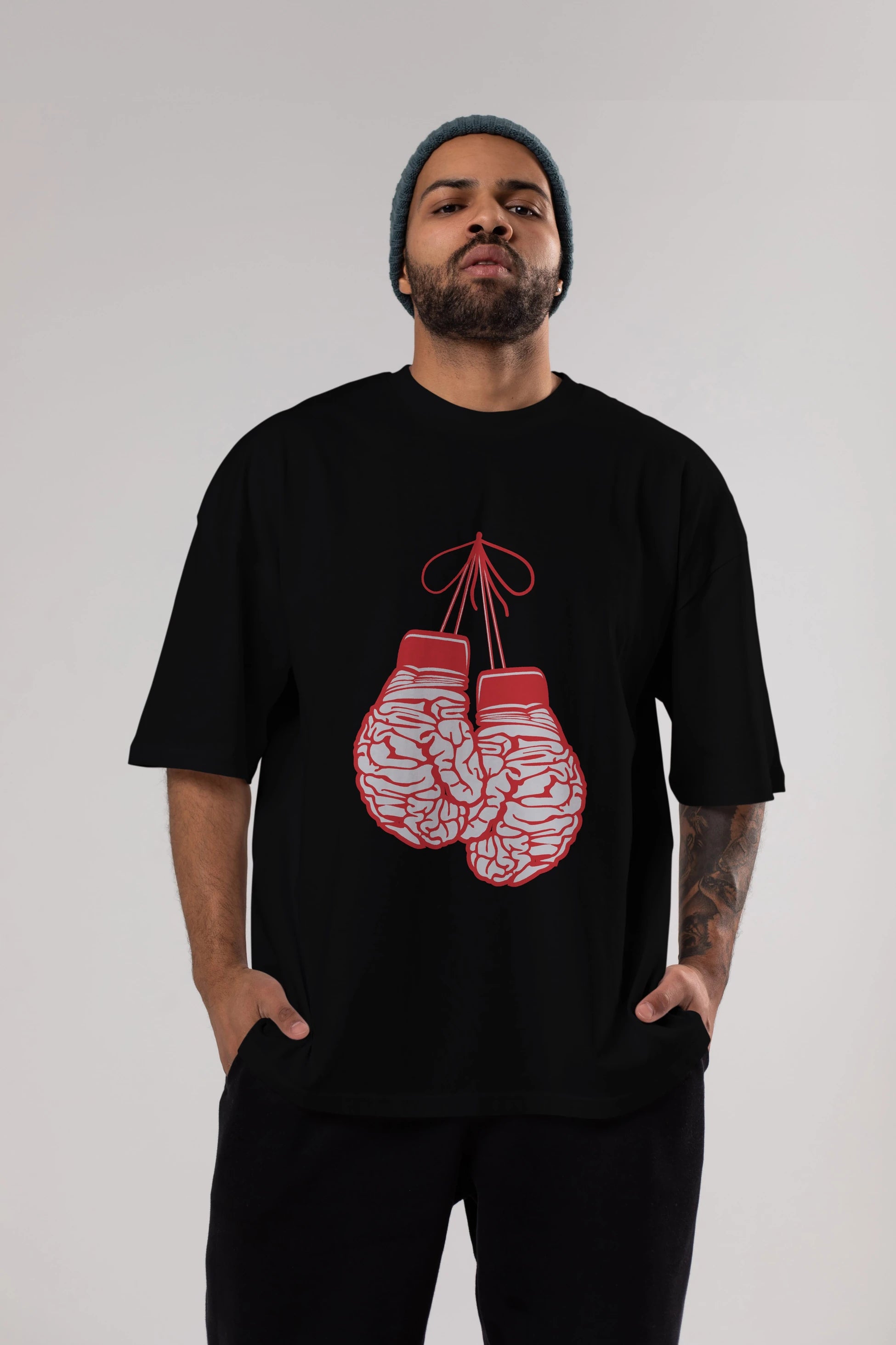 Brain Gloves Ön Baskılı Oversize t-shirt %100 pamuk Erkek Kadın Unisex