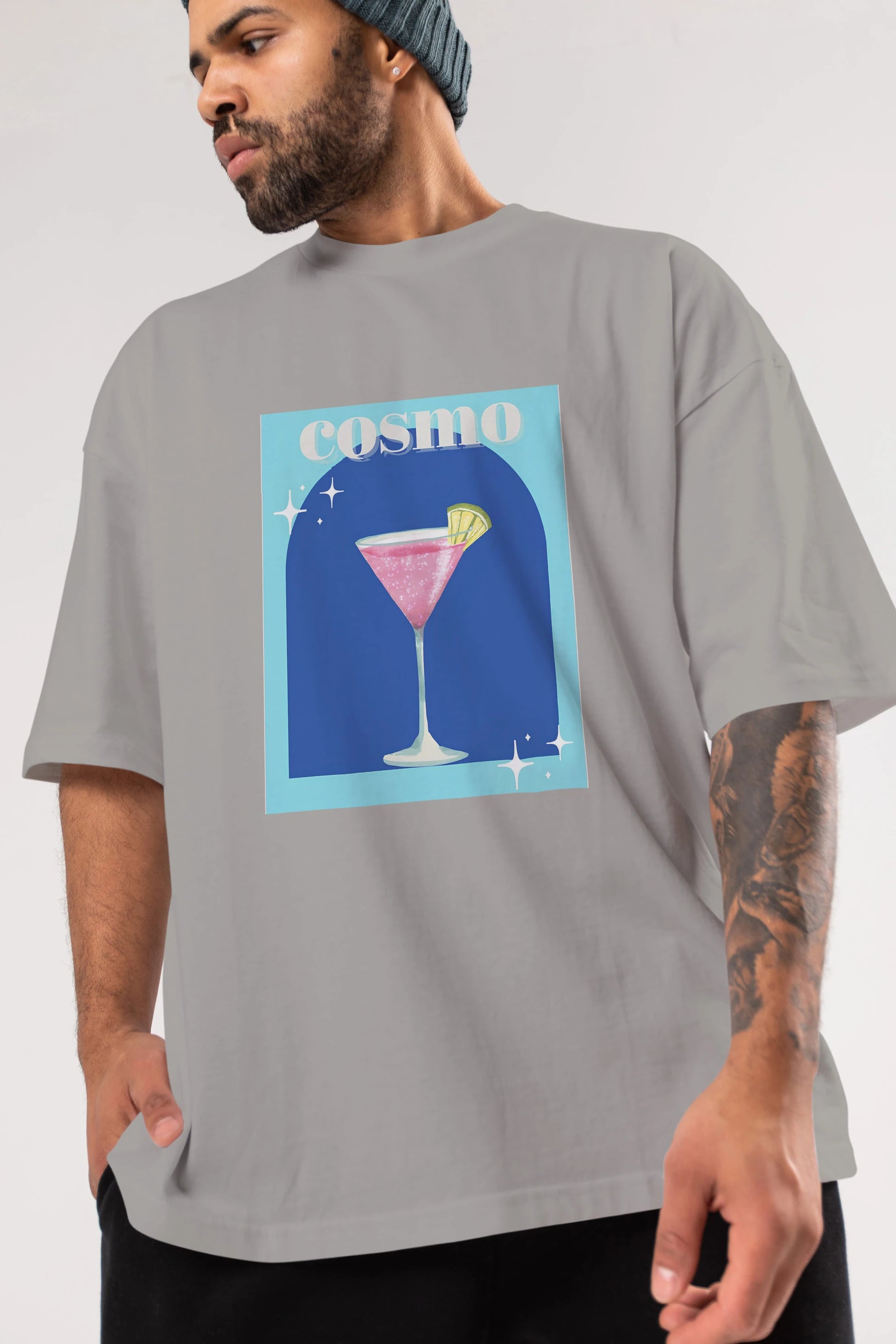 Cosmopolitan 2 Ön Baskılı Oversize t-shirt Erkek Kadın Unisex %100 Pamuk Bisiklet Yaka tişort