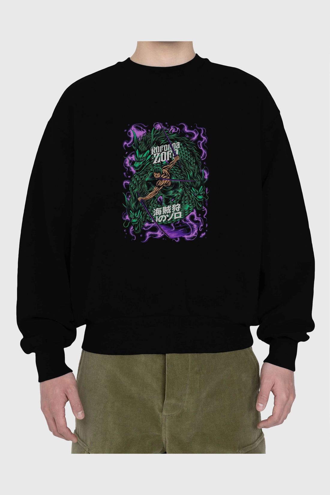 RORONOA ZORO 5 Anime Ön Baskılı Oversize Sweatshirt Erkek Kadın Unisex