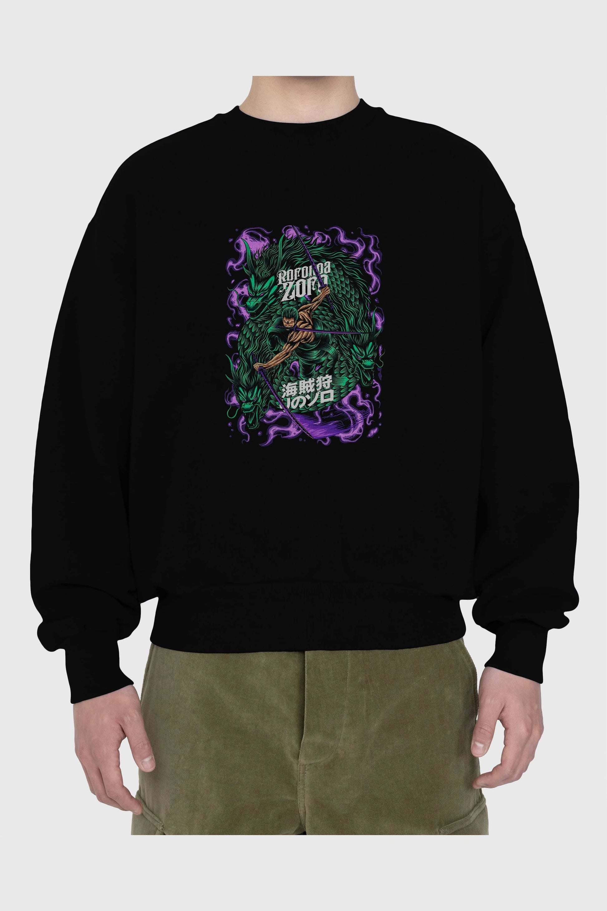 RORONOA ZORO 5 Anime Ön Baskılı Oversize Sweatshirt Erkek Kadın Unisex