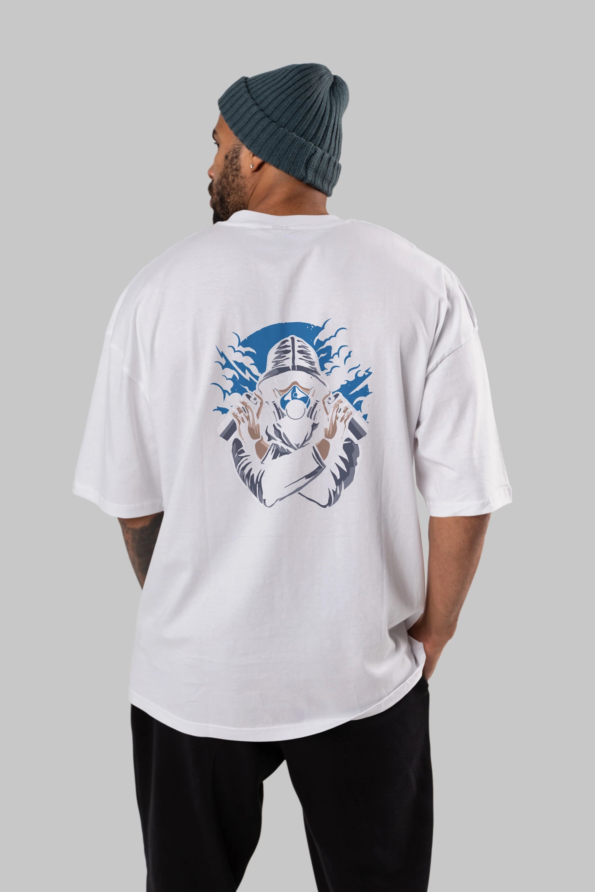 Graffiti Gasmask Arka Baskılı Oversize t-shirt Erkek Kadın Unisex %100 Pamuk
