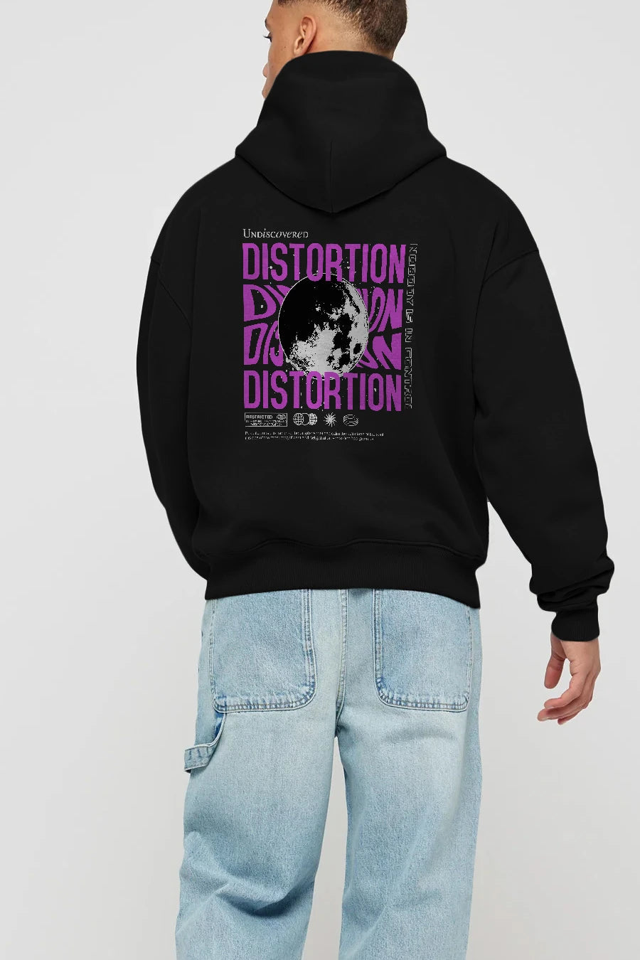 Distortion Arka Baskılı Hoodie Oversize Kapüşonlu Sweatshirt Erkek Kadın Unisex
