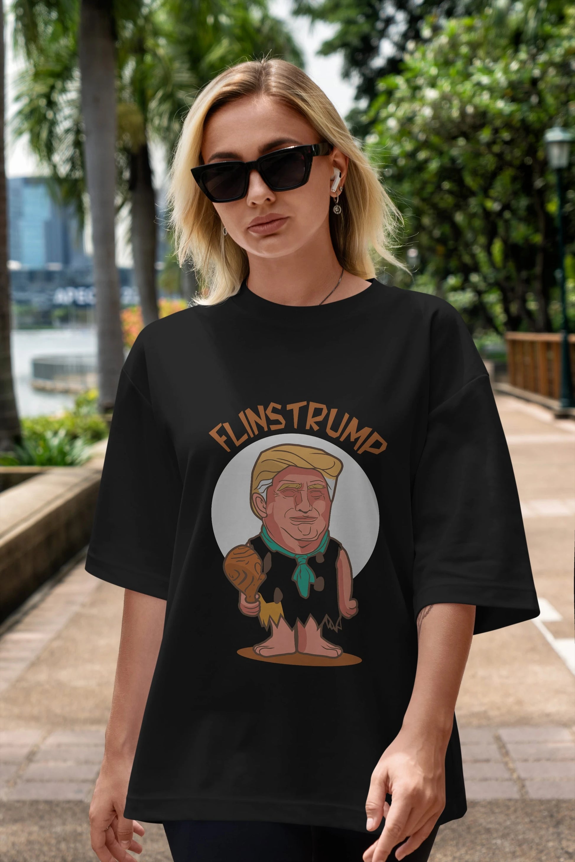 Flinstrump Ön Baskılı Oversize t-shirt Erkek Kadın Unisex %100 Pamuk tişort