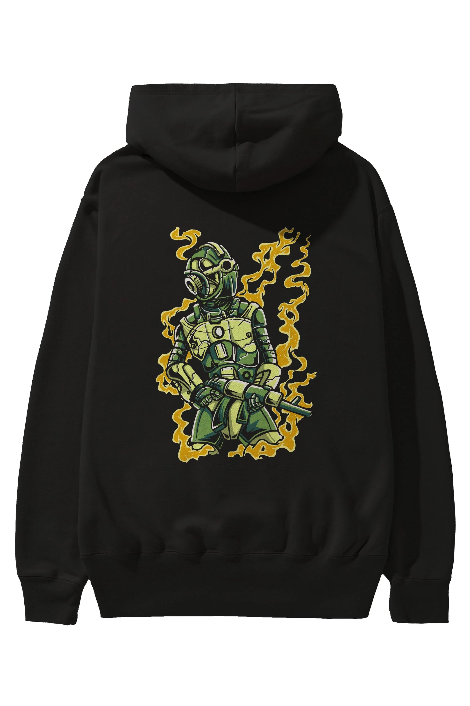 Robot Soldier Arka Baskılı Hoodie Oversize Kapüşonlu Sweatshirt Erkek Kadın Unisex