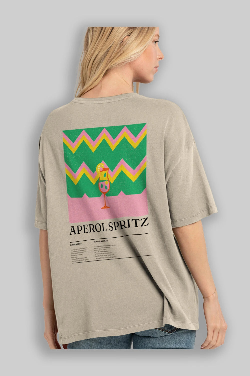 Aperol Spritz Kokteyl Serisi Arka Baskılı Oversize t-shirt Erkek Kadın %100 Pamuk Bisiklet Yaka tişort